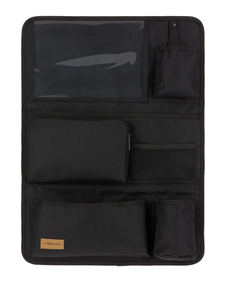 LÄSSIG Autoorganizer Autorücksitzorganizer Rücksitztasche für Auto zum Hängen zusammenklappbar 55 cm/Car Wrap-to-Go Black Edition