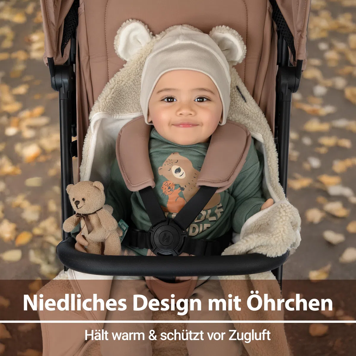 Zamboo Baby Einschlagdecke Fluffy Fleece 80x80 cm Oeko-TEX Zertifiziert mit Öhrchen & Gurtschlitzen Beige