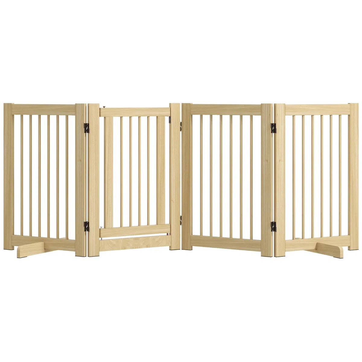 PawHut Absperrgitter Hund Freistehendes Schutzgitter mit Füßen 204 x 75 cm Holz Hundegitter Treppenschutzgitter Türschutzgitter Treppengitter für Treppen, Türen, Küche, Flur, 4 Paneelen, Natur