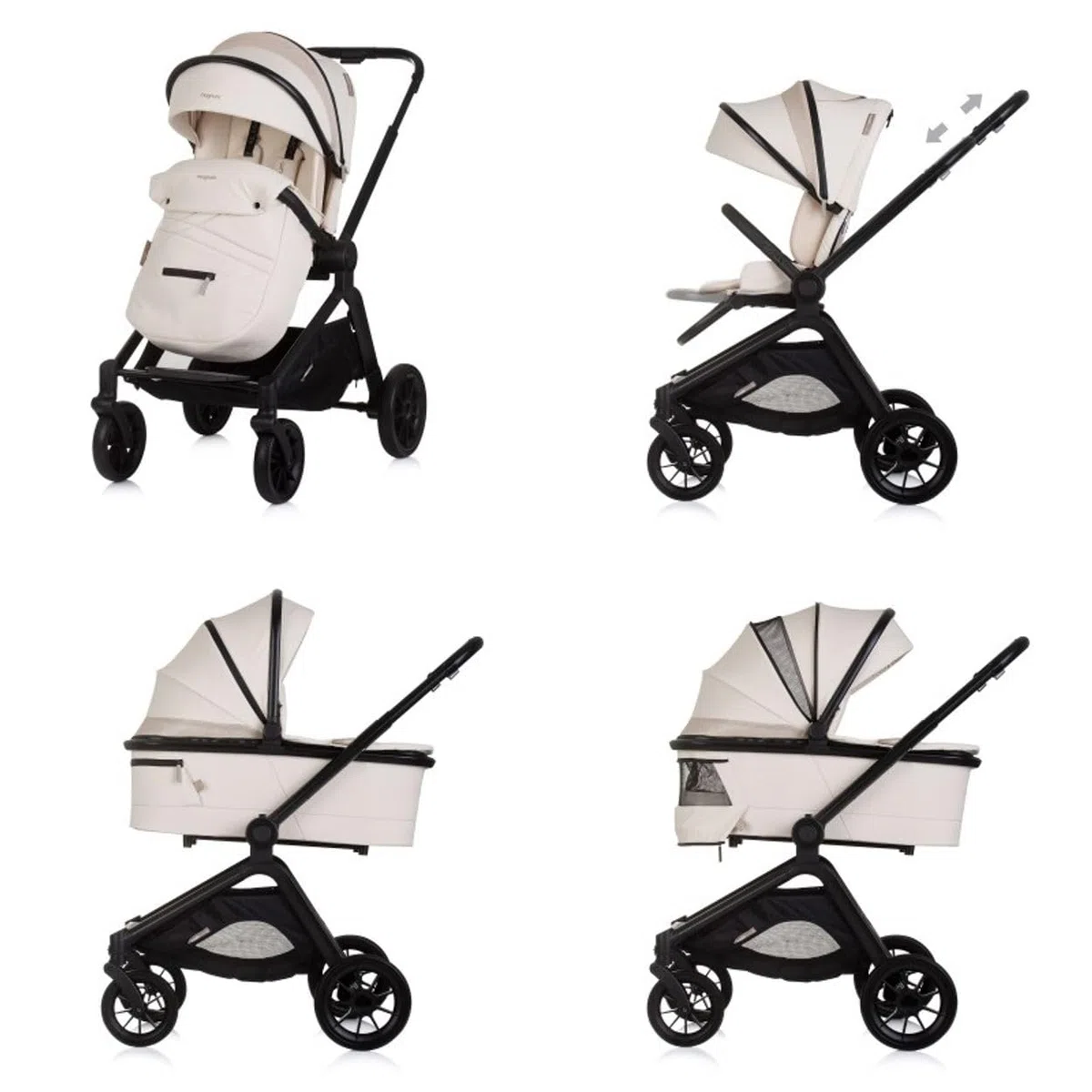 Chipolino Kombikinderwagen Magnum 3 in 1 Babywanne Sportsitz i-Size Babyschale creme