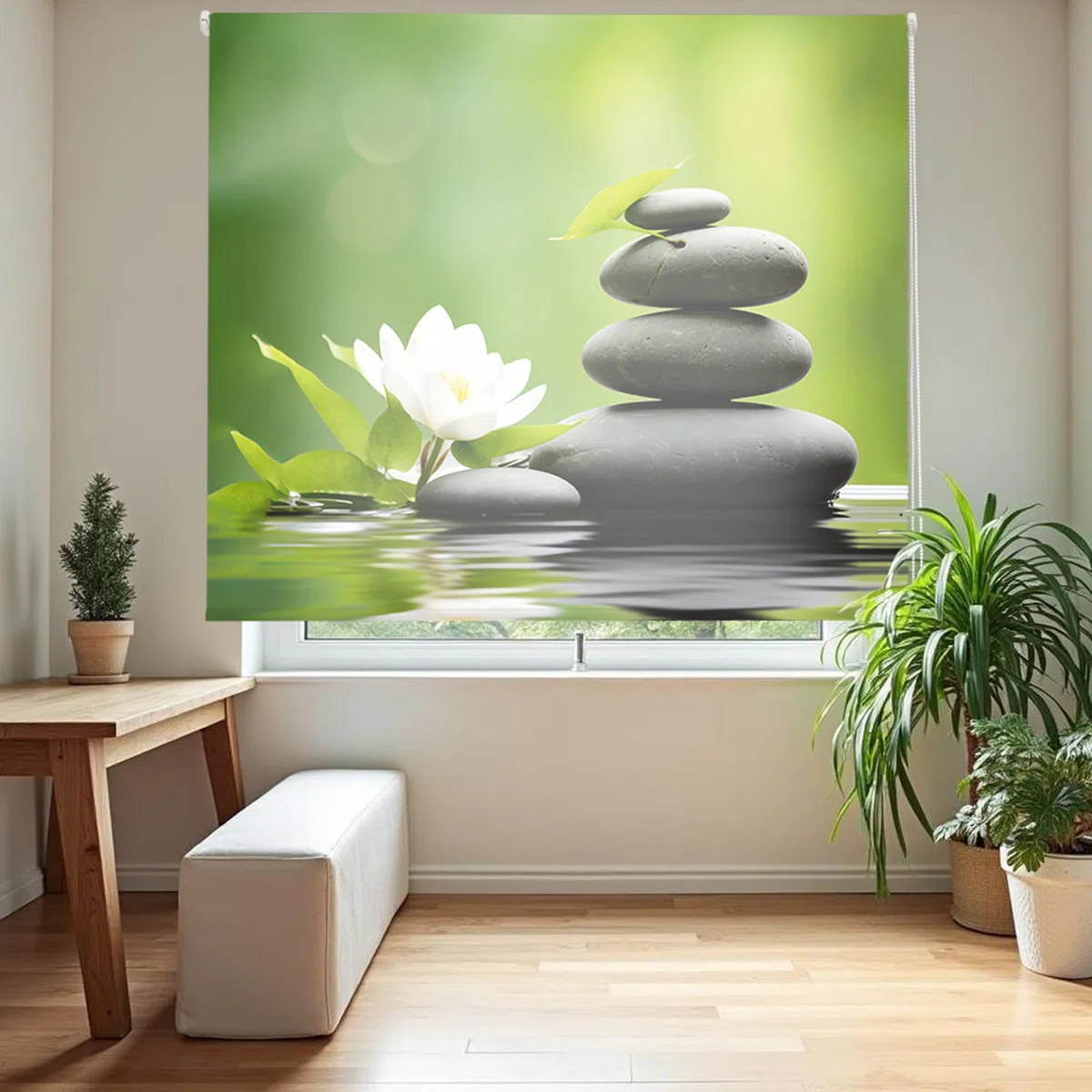 Blindecor Digital | Rollo durchscheinend Bedruckt | Familie Zen | Modell Z-Teich | 150 x 180 cm (Breite x Höhe) | Stoffgröße 146 x 175 cm | Fensterrollos