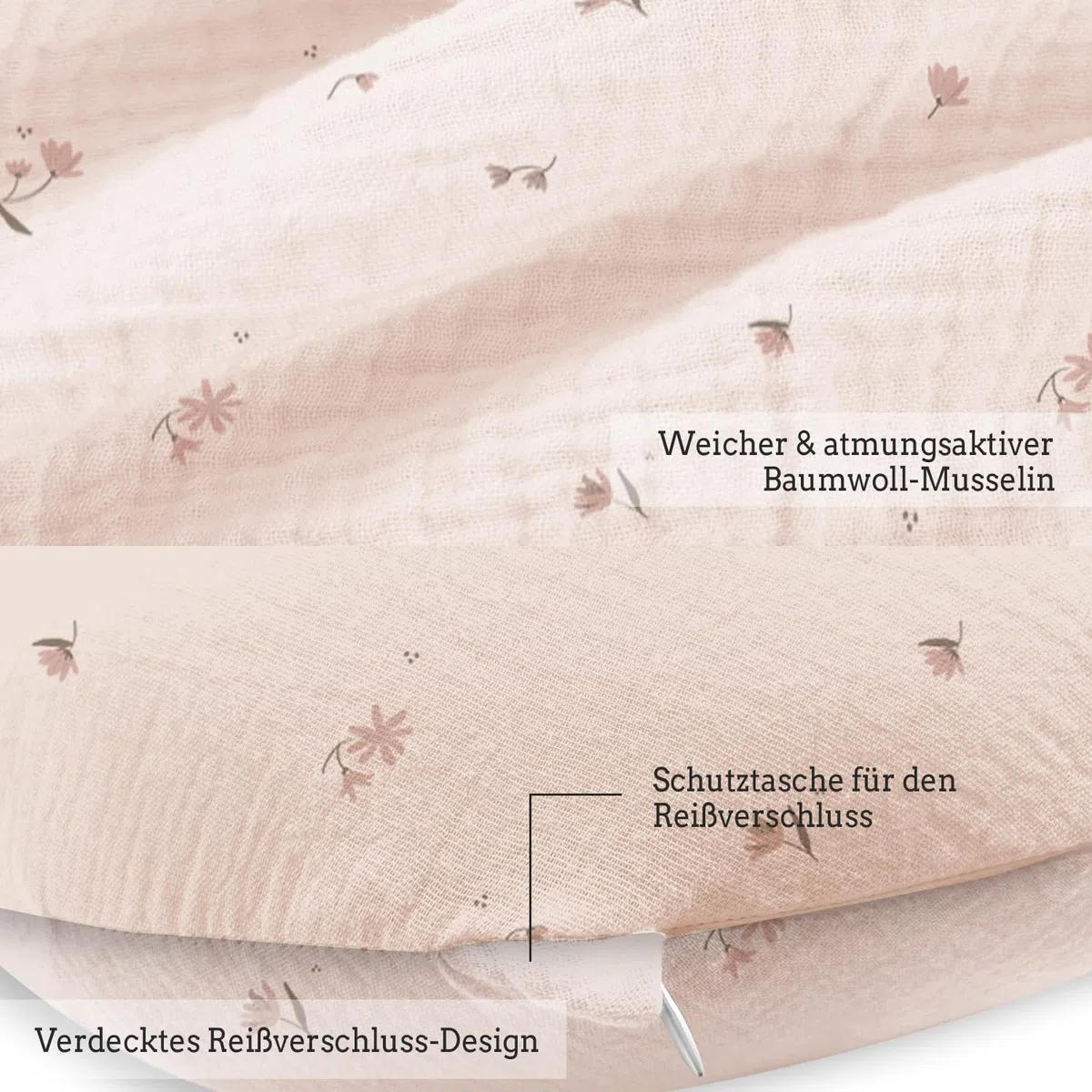 Little Grape Land Stillkissen klein für Baby | Musselin Baumwolle | Mit abnehmbarem, waschbarem Kissenbezug, Blumen-Muster, Oeko-TEX Standard 100