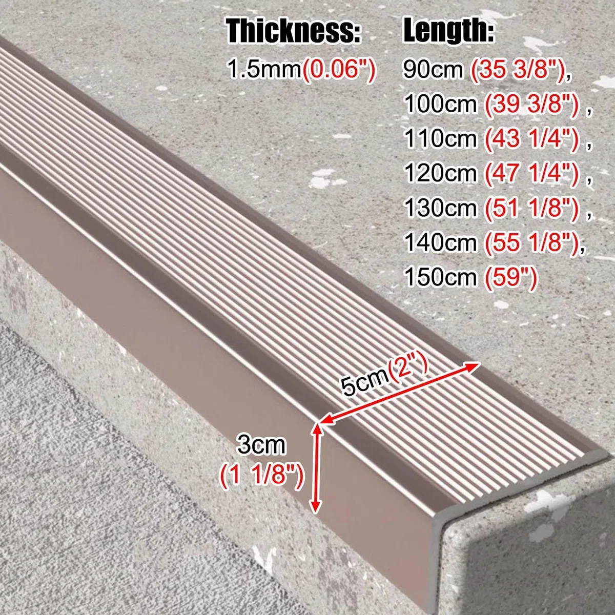 Eckenschutz aus Aluminiumlegierung, 5 cm breit, L-förmiger Schwellenleisten, Trittschutz für den Innen- und Außenbereich, Roségold, 130 cm