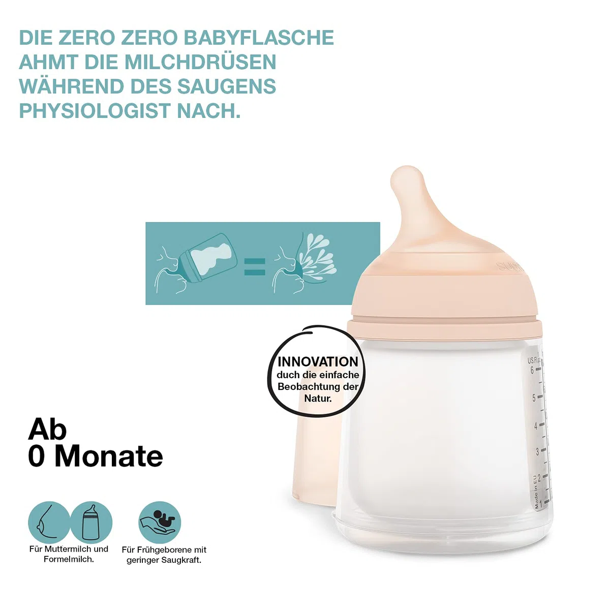 Suavinex, Zero Zero Anti-Kolik Babyflaschen-Set, 4 Baby-Fläschchen: 2 x 180ml mit anpassbarem Nahrungsfluss + 2 x 270ml mit mittlerem Nahrungsfluss, Flaschen 0-6 Monate
