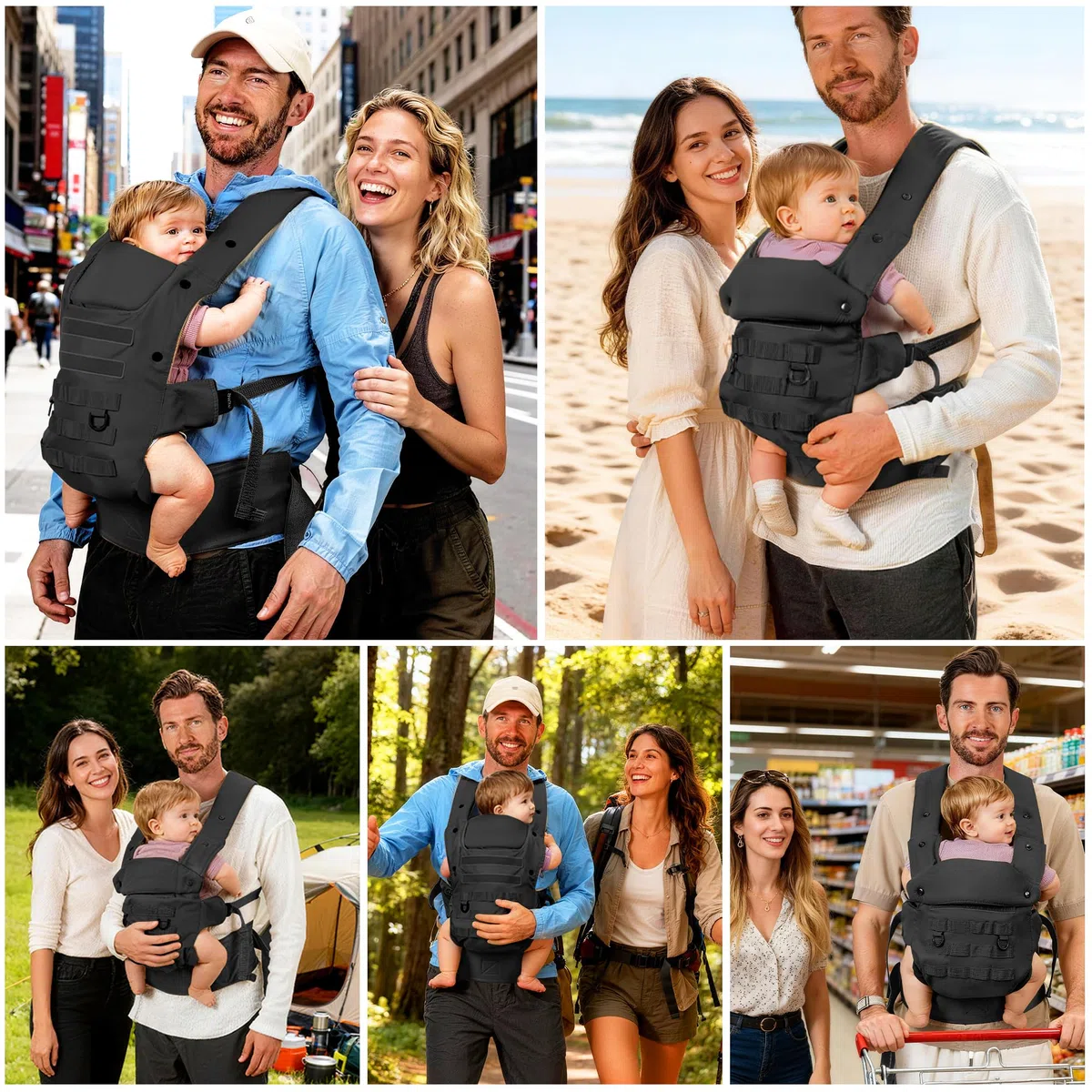 Babytrage für Papa, Ergonomische Baby Trage mit Hüftgesunde (4-36 Monate), 3-in-1 Baby Carrier für 3,5-15kg, Leicht, Atmungsaktive, Einhandbedienung für Unterwegs & Reisen Schwarz