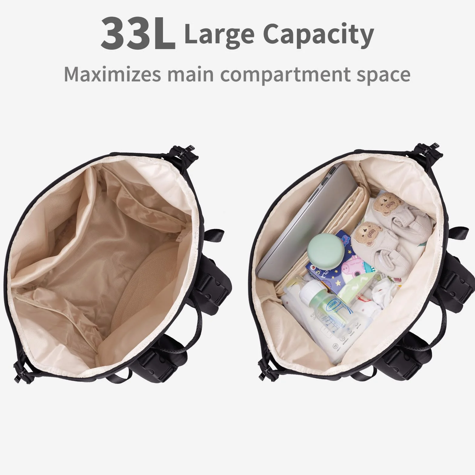 CEI-CEI Baby Wickeltasche/Rucksack mit Isolierter Flaschentasche, Wasserdichtes Neoprengewebe, Wickelrucksack Groß, Windeltasche für Unterwegs Mommy Bag mit Wickelunterlage (Schwarz)