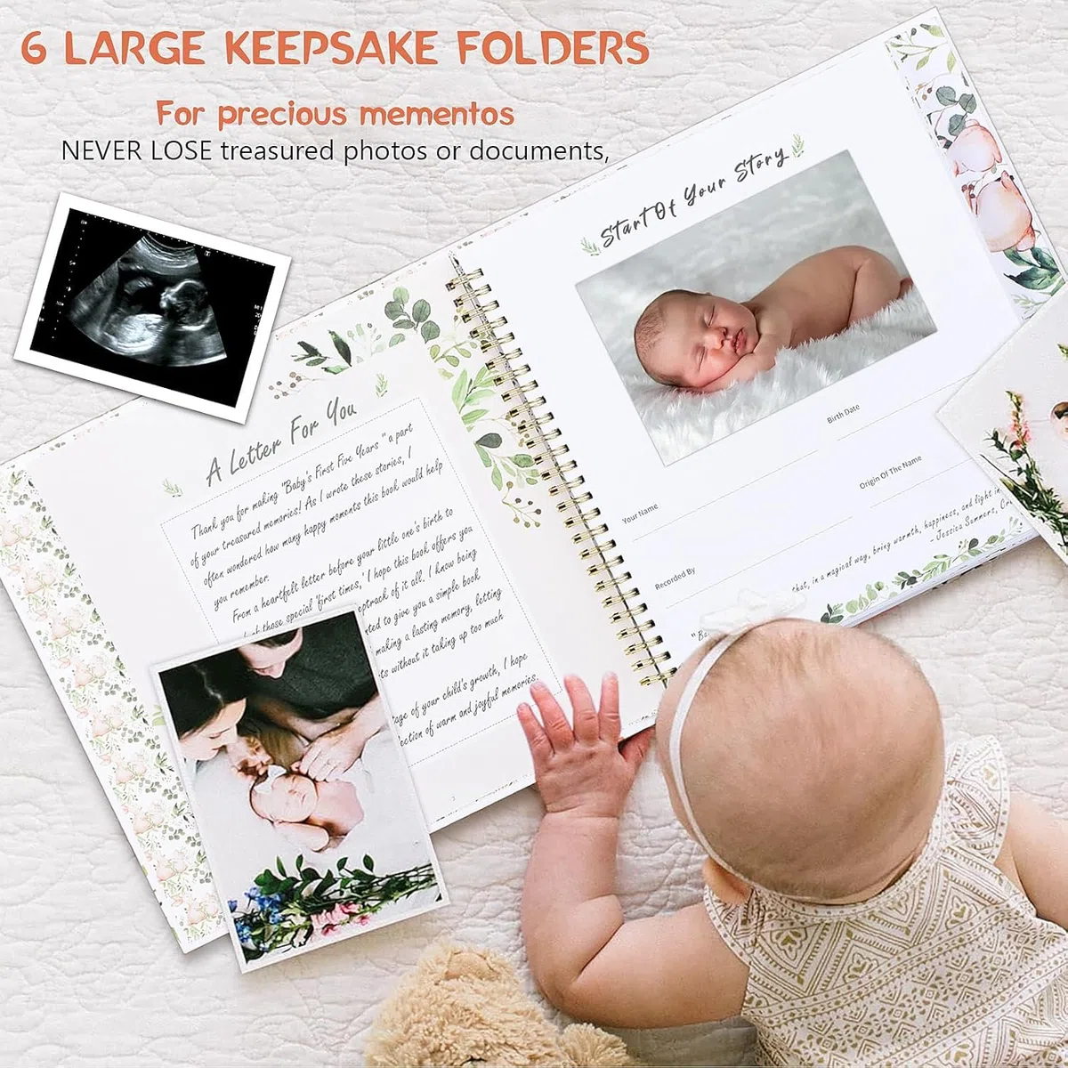 Baby-Erinnerungsbuch – Unser kleines Wunder, 248 Seiten, farbig, Erinnerungs-Tagebuch für die ersten fünf Jahre, Unisex-Baby-Scrapbook, Aufzeichnungsbuch für frischgebackene Eltern, ideales Geschenk
