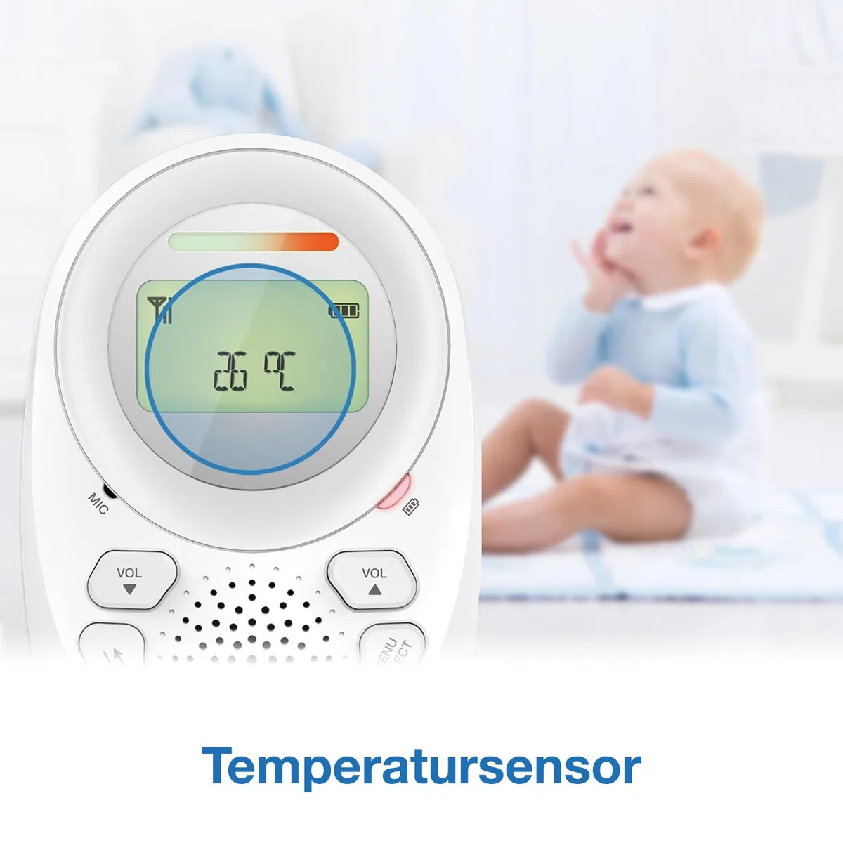 Vtech Digitales Audio-Babyphon DM1211 – Mit DECT-Technologie, Gegensprechfunktion, LCD-Lautstärkeanzeige, Temperatursensor, Nachtlicht u. v. m. – Mit Eltern- und Babyeinheit