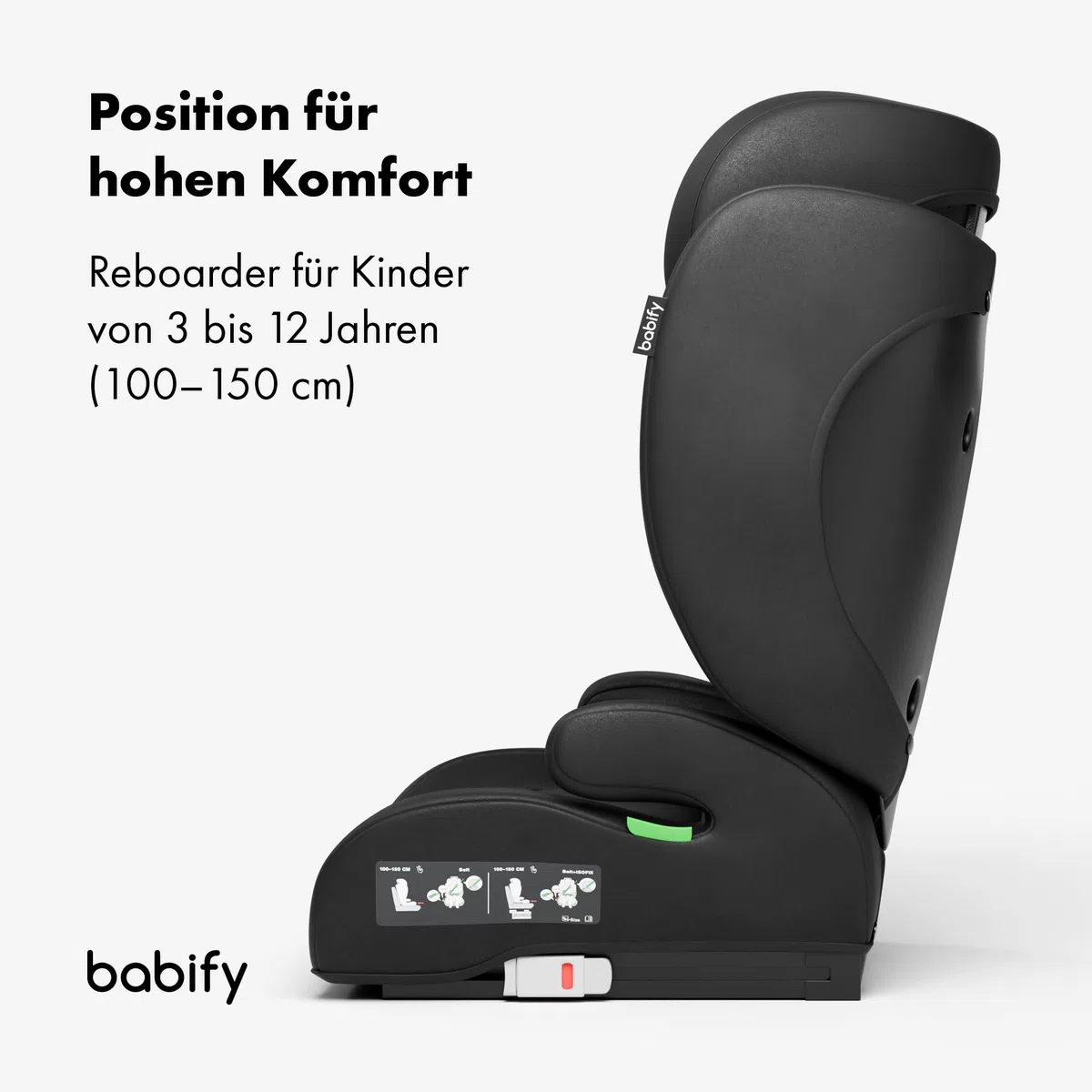 Babify FlexiFit Basic Kindersitz 15–36 kg - ECE R129, Isofix, 13-Fach Verstellbare Kopfstütze, Faltbares Design, Waschbarer Bezug, Auto Kindersitz Ab 3 Jahren, Schwarz