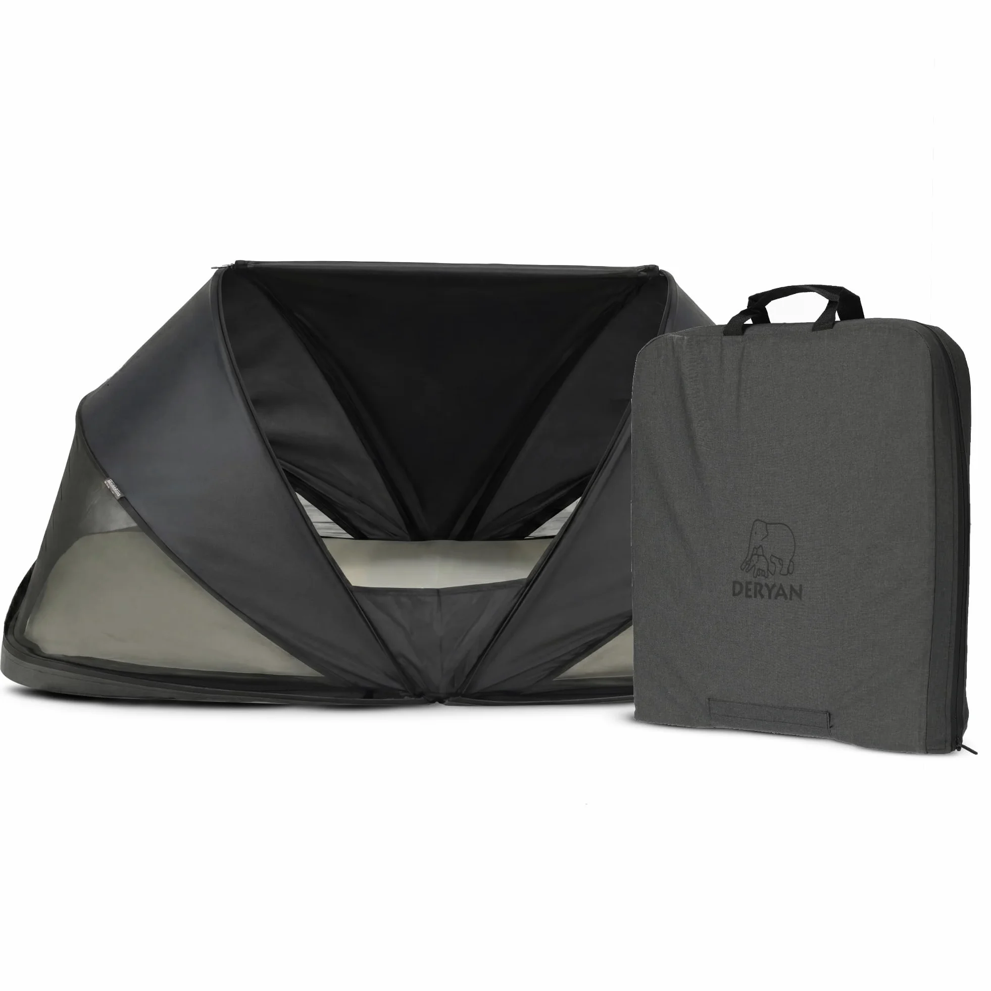 Deryan Cutey Kleinkind Reisebett mit Matratze, Pop-up Babyzelt, 0-2,5 Jahre, Faltbar in 2 Sekunden Aufgestellt - inkl. Moskitonetz & Reisetasche, für EIN Kind, 120x63x50 cm, Schwarz