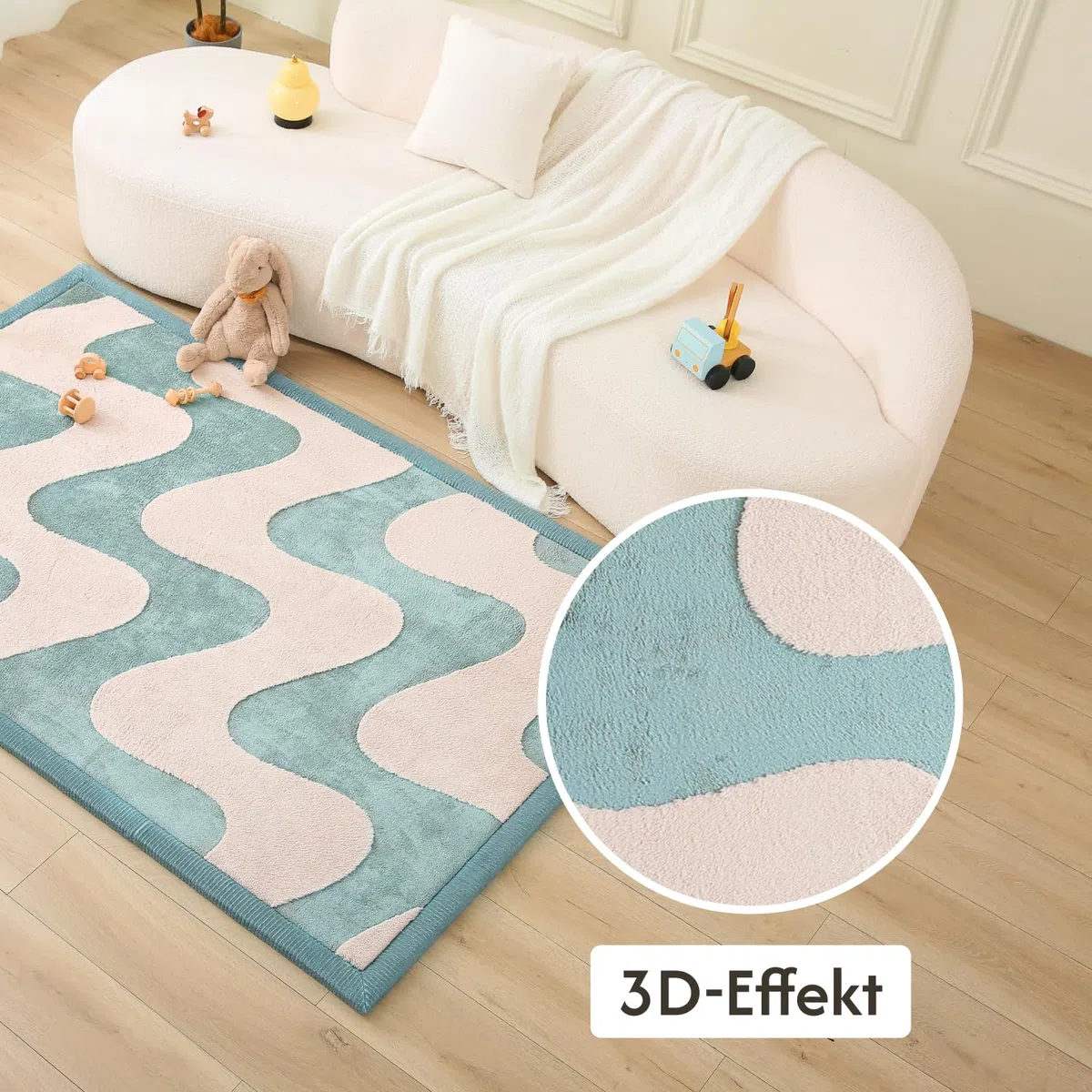 Wolkenweiche Spielmatte Baby 280x200x2,5cm, Wellen, Tatami Matte | Teppich für Kinderzimmer mit hochwertigem Hochdichter Polyurethan – Krabbelmatte Baby mit Rutschfester Unterseite