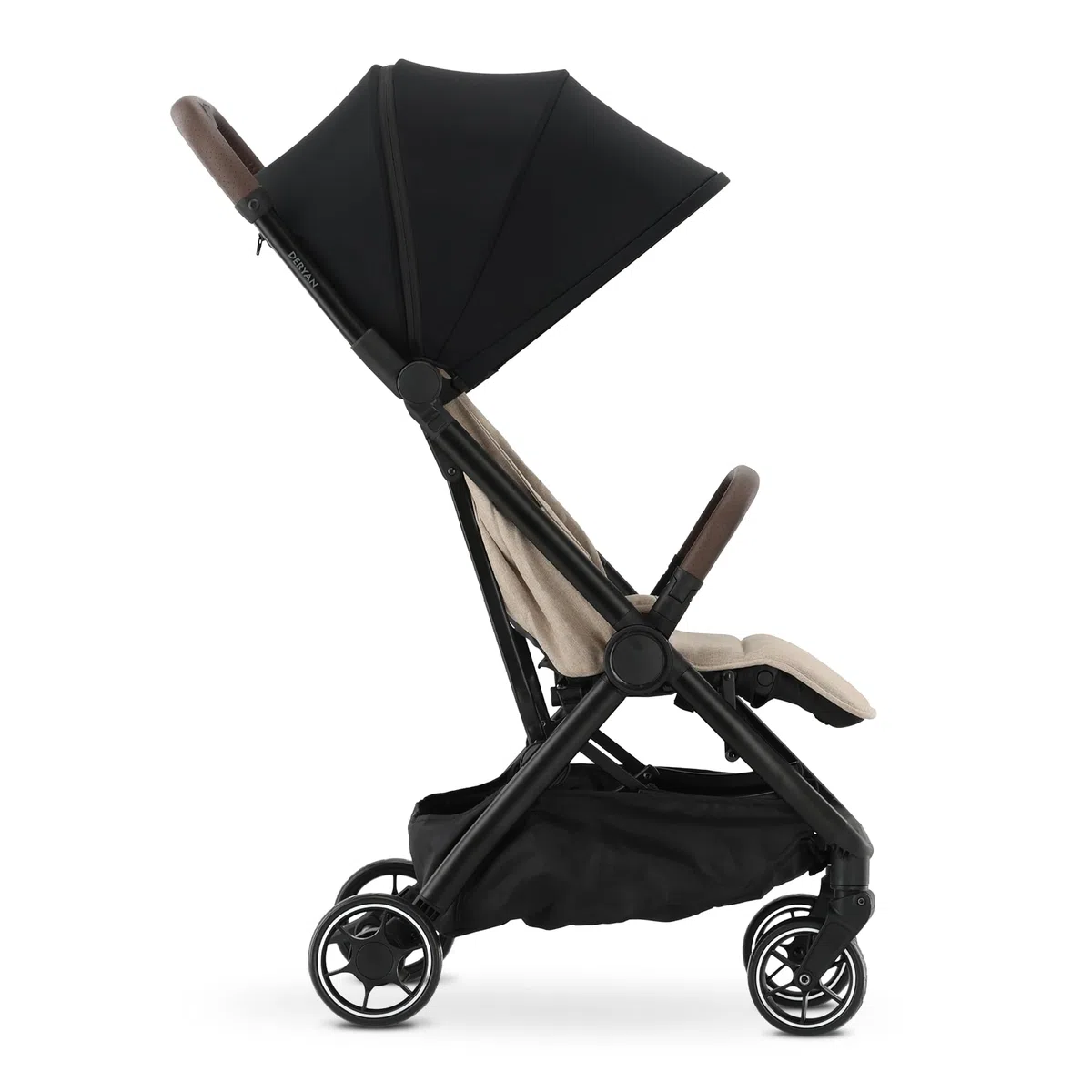 Deryan Air Reisebuggy Kinderwagen fürs Flugzeug-Handgepäck - Ultraleichter kompakter Buggy bis 22 kg (0-4 Jahre), faltbarer Kinderbuggy mit Transporttasche, UPF 50+ Sonnendach, Liegefunktion, Nougat