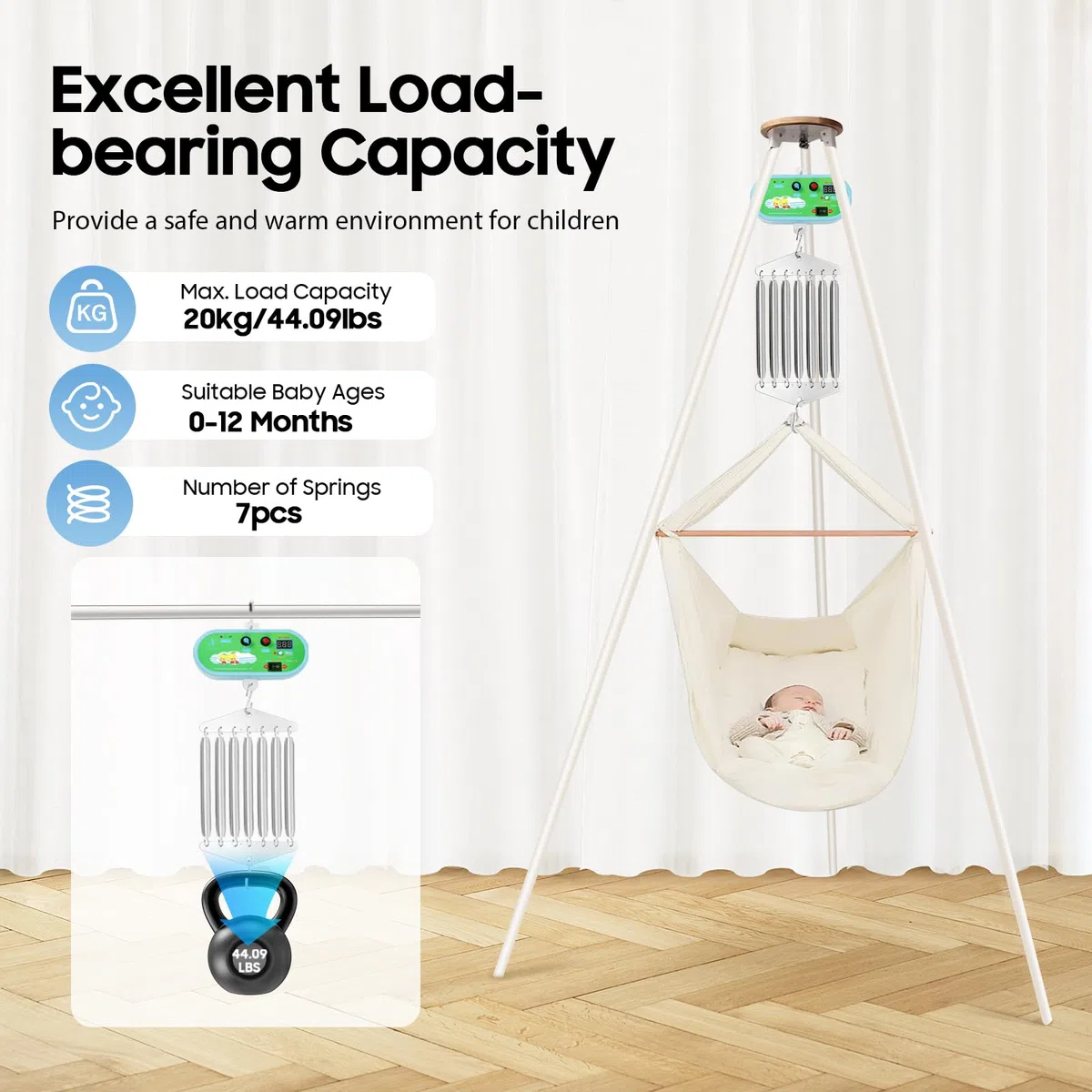 Motor Federwiege, Federwiege Baby Hängende Elektrische Wiege-Steuerung mit Einstellbarer Timer-Schaukel-Feder für Baby-Wiege und Baby-Hängematte