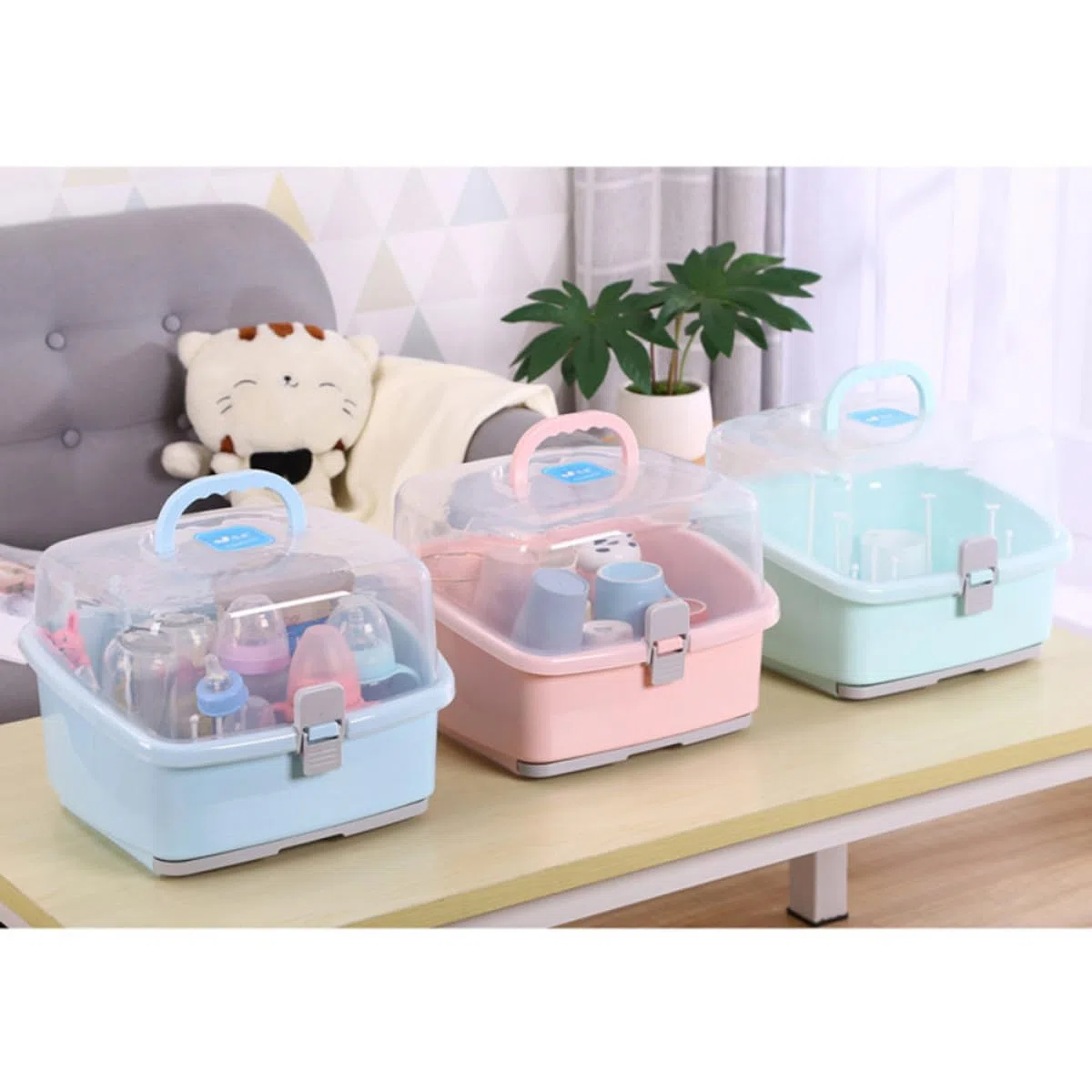 Aufbewahrungsbox für Babyflaschen aus Kunststoff, Grün, Tragbar | Schnuller und Babyflasche, Leicht zu Reinigen, für Zuhause und Unterwegs