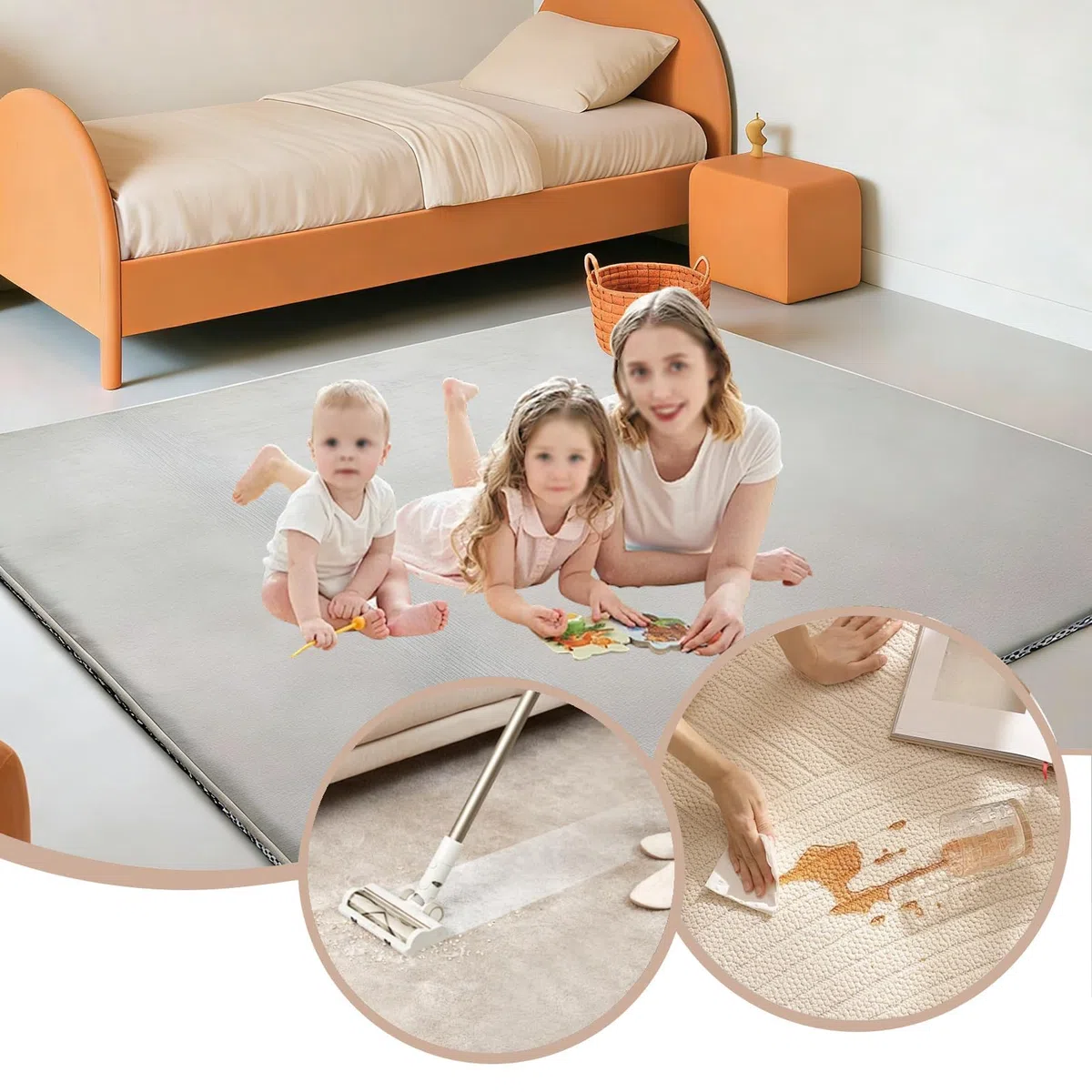 Baby Spielmatte, 200 x 400 cm x 2cm dick großer Rutschfester Kinderteppich, Memory-Schaumstoff Krabbelmatte für Bauchlage, Krabbelmatte Baby Faltbar Spielmatte Kinder Spieldecke Silbergrau