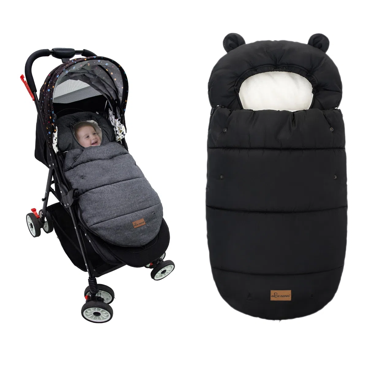 Universelle Fußsack für Kinderwagen, Baby Winterfußsack Fusssack Kinderwagen, Universal Fußsack für Babyschale Buggy, Schwarz