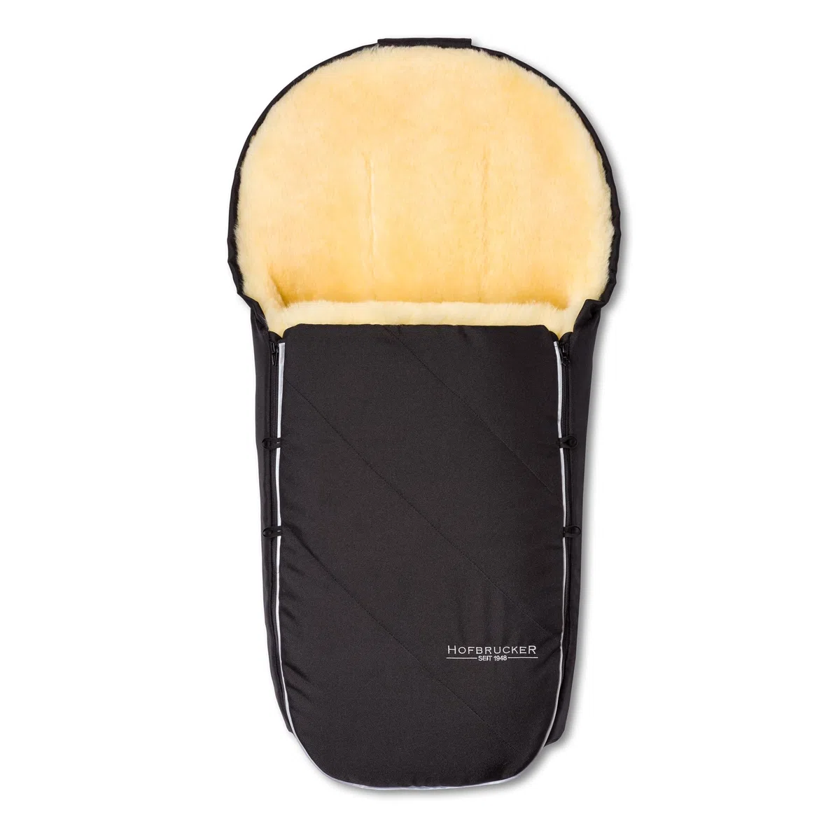Hofbrucker® Premium Kinderwagen Fußsack Toni für Herbst/Winter/Frühjar aus Lammfell für Kinderwagenwanne & Maxi Cosi 0-10 Monate mit abnehmbaren Deckel Made in Germany (schwarz) | Fußsack für Herbst/Winter/Frühjahr für Kinderwagenwanne & Maxi Cosi ab Gebu