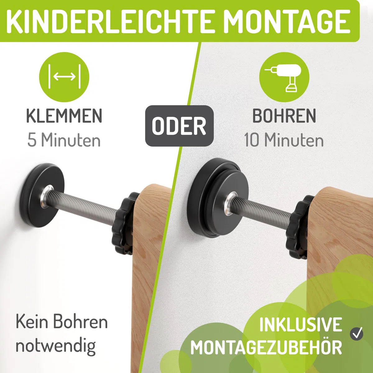 BOMI Kindertreppenschutzgitter aus Buchenholz PEFC geprüft 79-87 cm Ohne Bohren 90° Stop XXL-Tür