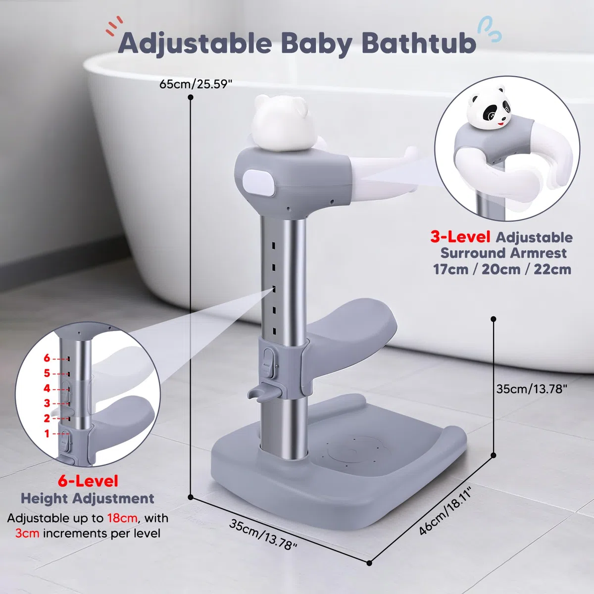 Stehhilfe für Babypartys, Kleinkind-Badewannensitz zum Aufstellen mit rutschfester, stabiler Basis, 6-fach höhenverstellbar für 6–36 Monate, ideales Geschenk für Babypartys