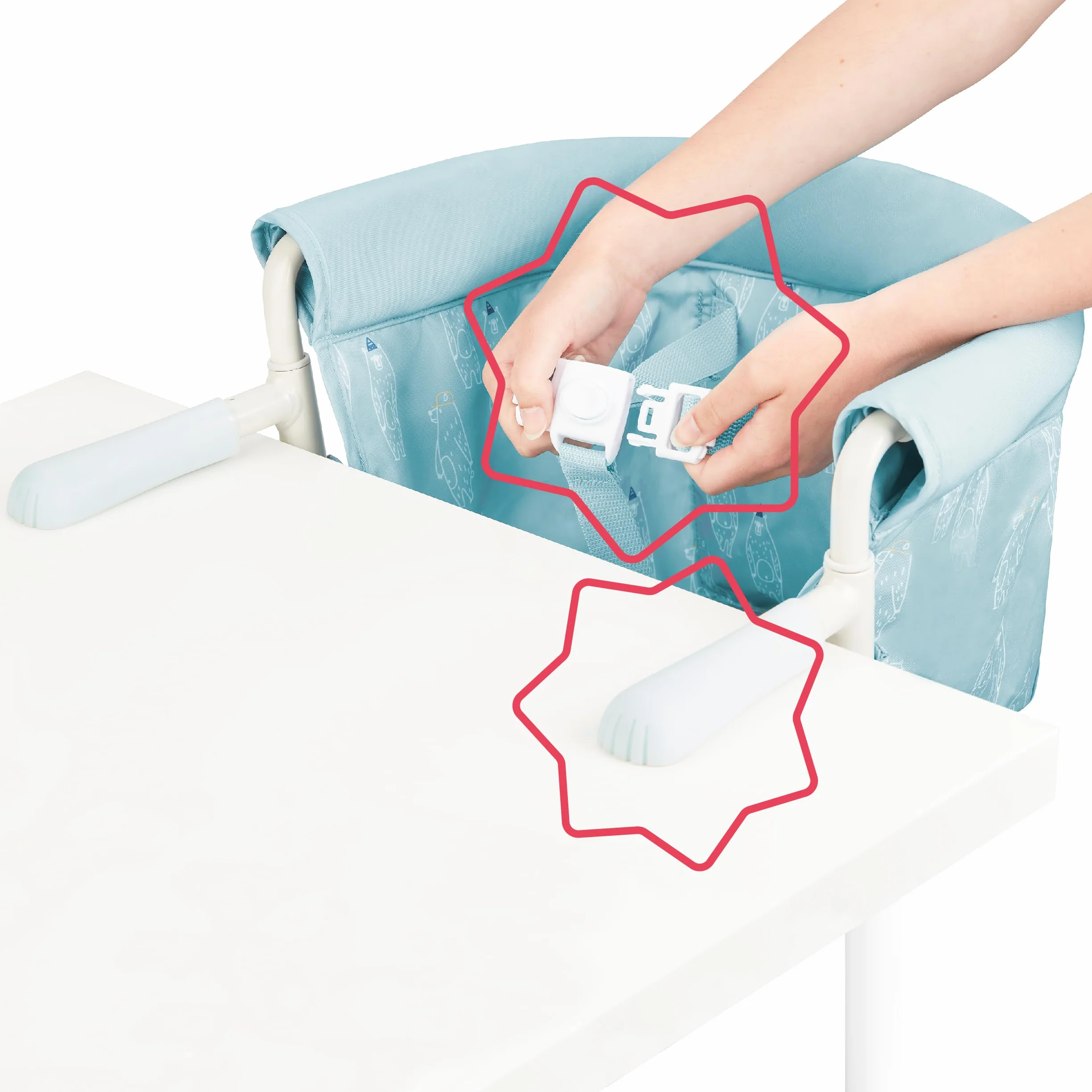 Badabulle Tischsitz - klappbarer Hochstuhl/ Babysitz für unterwegs, 3-Punkt-Gurt, bis zu 15kg