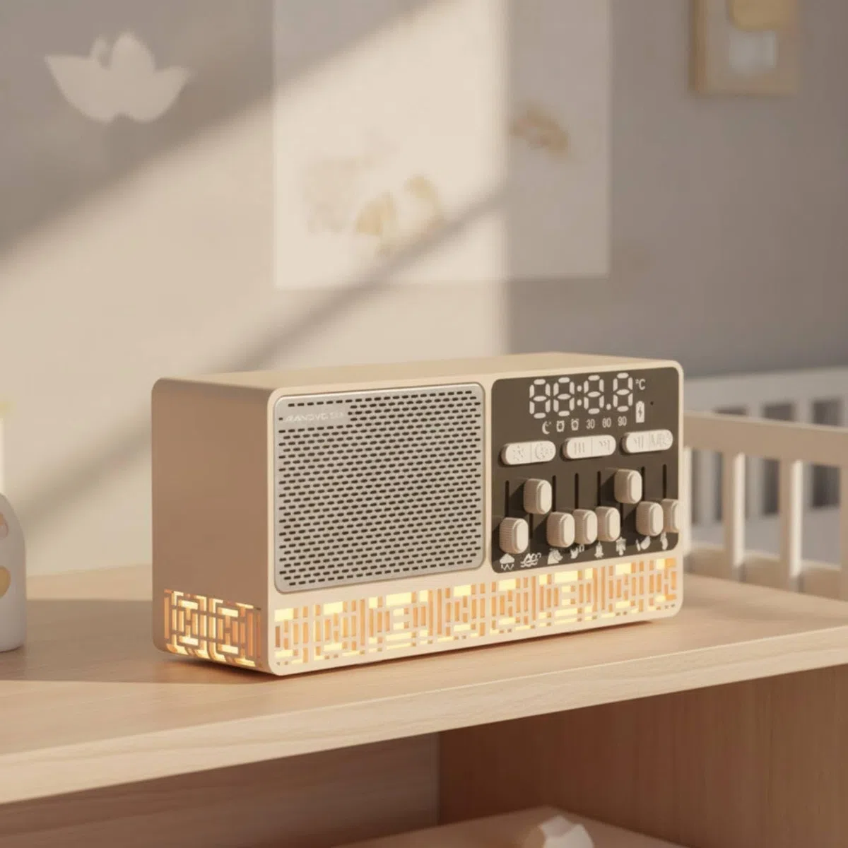 Device Nachtlautsprecher Wecker Radiogerät Soundmaschine 10W mit Acht Klängen Und Digitaler Anzeige für Einschlafen Babys Erwachsene Zuhause Meditation