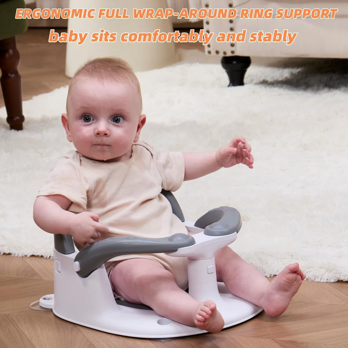Baby-Badewannensitz für Babys ab 6 Monaten, sitzend, Baby-Badewannensitz mit Temperaturalarm und rutschfestem Kissen, Kleinkind-Badesitz für Badewanne (Baby-Badewannensitz, weiß)