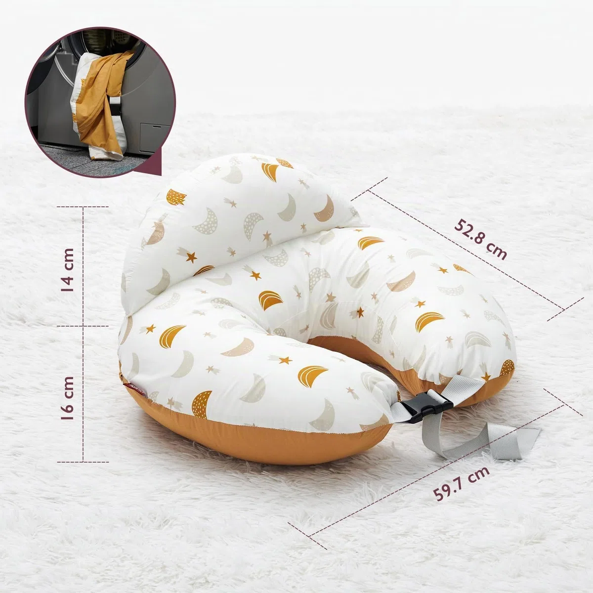 Momcozy Stillkissen mit Sicherheitsumrandung – Ergonomisches Still- und Lagerungskissen mit verstellbarem Gurt & abnehmbarem Baumwollbezug,Meteoritenschauer