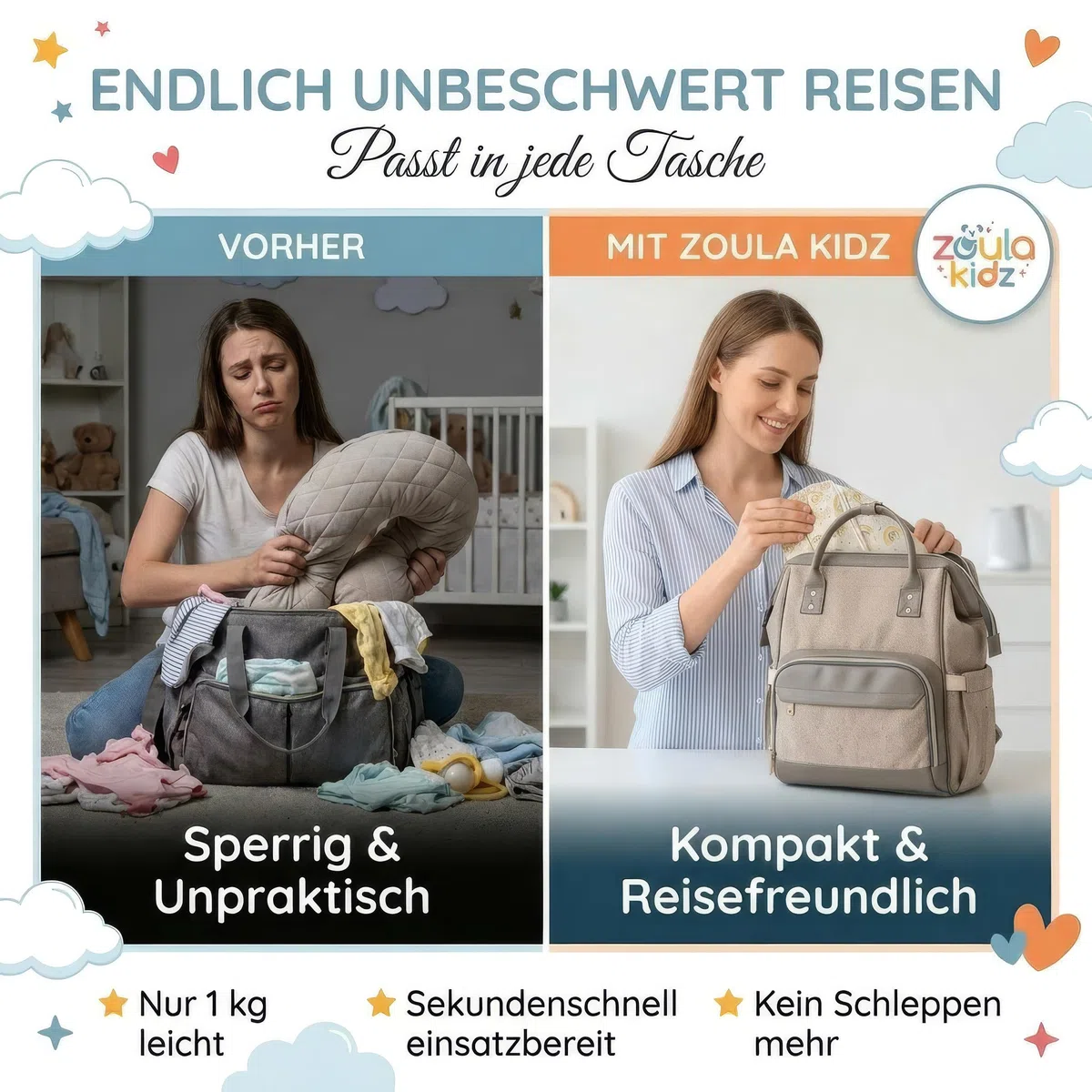 zoula kidz® Aufblasbares Stillkissen Klein - Stillmond Mondkissen Nursing Pillow für Reisen & Unterwegs - Stillhörnchen mit OEKO-TEX Baumwollbezug - flexible Festigkeit & Höhe, waschbar & atmungsaktiv