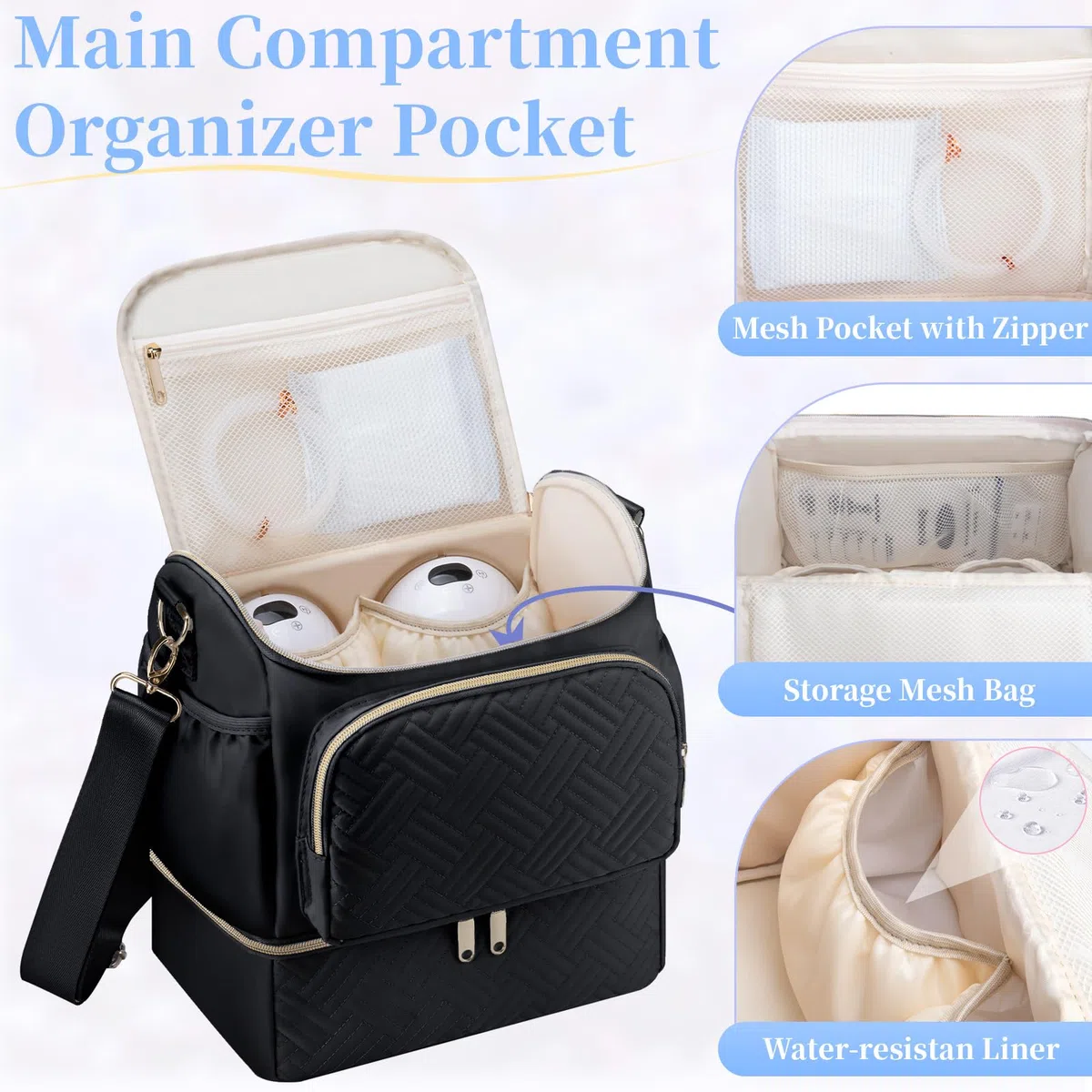 Tragbare Milchpumpentasche mit Kühlfach, kompatibel mit Willow/Elvie/Medela/Momcozy M5/S12 Pro, Muttermilchkühler, Reisetasche mit Eisbeutel & Matte, Pumptaschen für die Arbeit