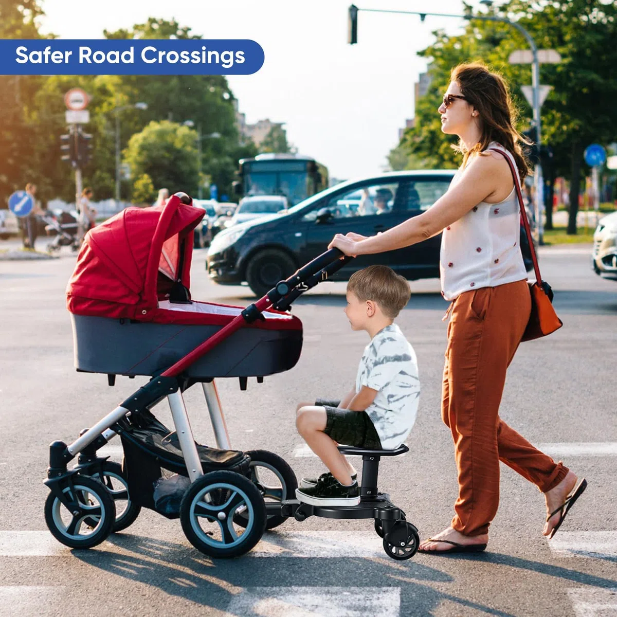 Buggy Board mit Sitz, Buggy Board für alle Kinderwagen, Trittbrett Mitfahrbrett universal, Kiddy Board für Kinder von 2-6 Jahren, Bearing 25KG (Schwarz)