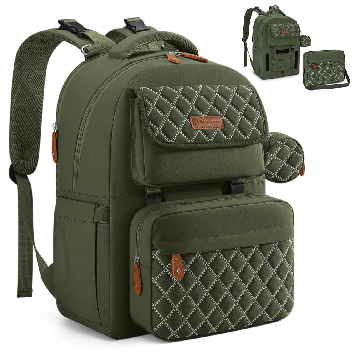 Maelstrom Große Wickeltasche, 29–45 l, erweiterbare Wickeltasche, Rucksack für 2 Kinder/Zwillinge, mit abnehmbarer Umhängetasche für Mama/Papa, stilvoll, Geschenk für Jungen/Mädchen, Armeegrün