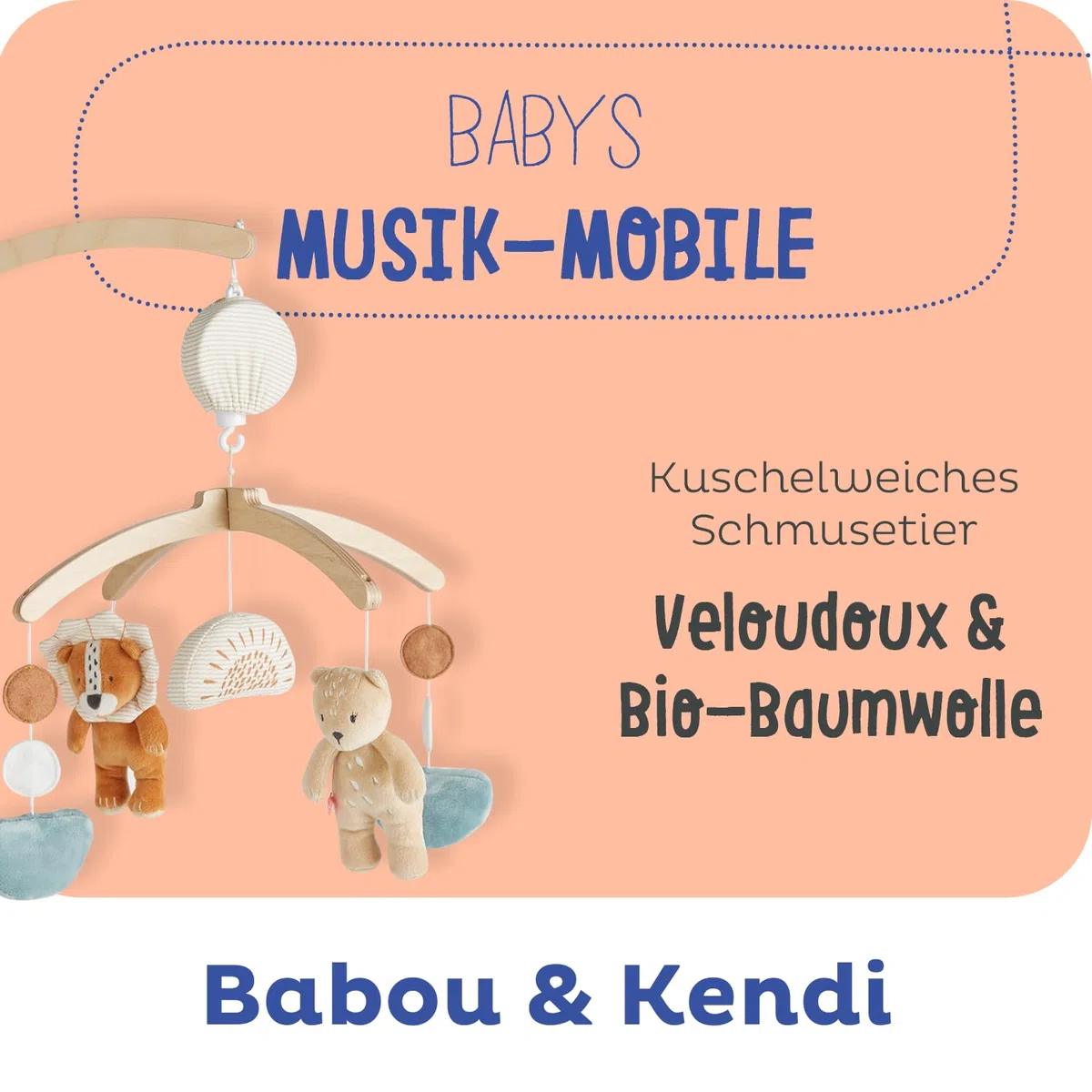 Noukie's - Mobile mit Musik Holz Pastel Babou & Kendi - Mobile Wiege, Gitterbett, Laufstall - Lernspielzeug