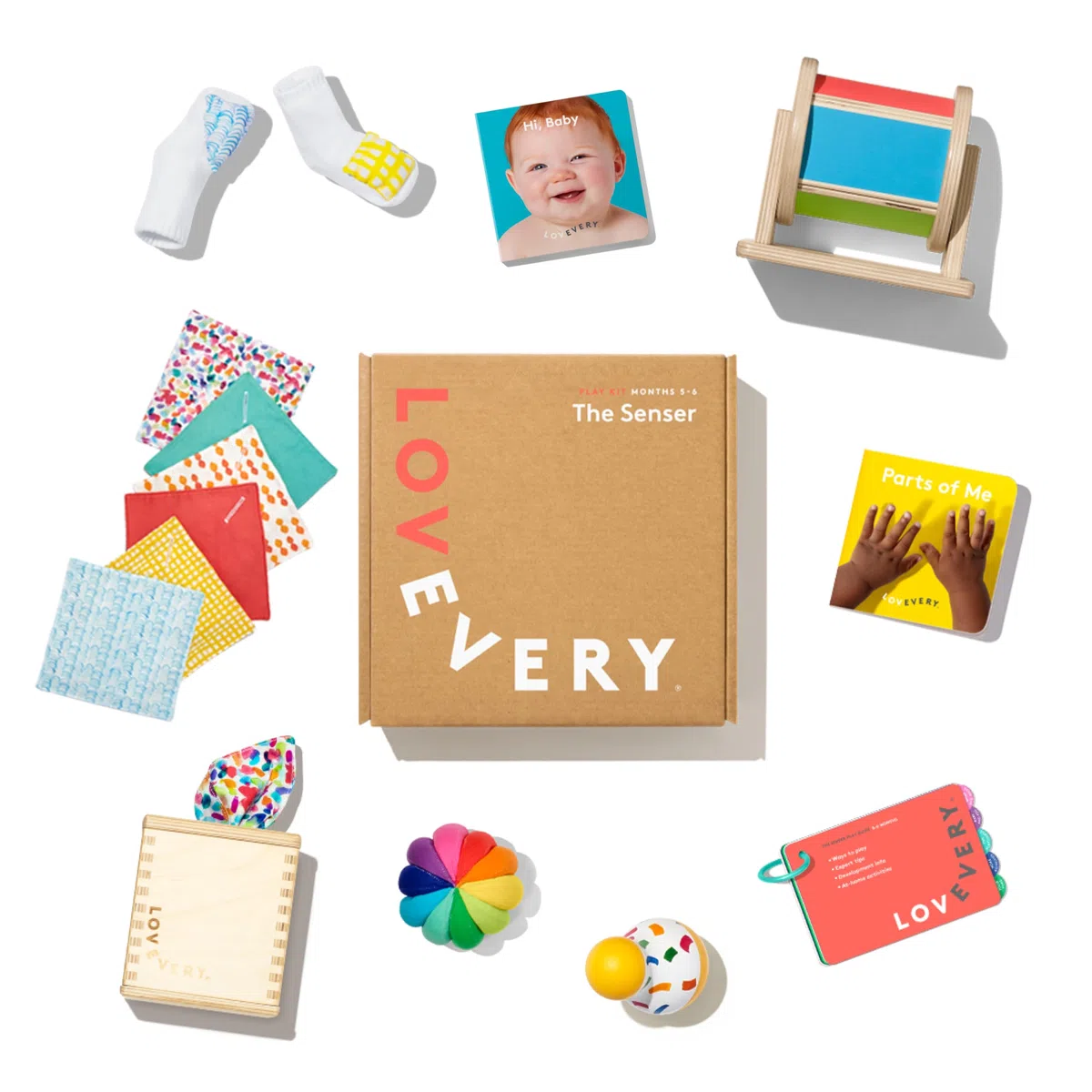LOVEVERY, The Senser Play Kit + Bonus Book, Baby Development Toys and Gift, Newborn Essentials Including Toys for Tummy Time and Gross Motor Skills, 5-6+ Months