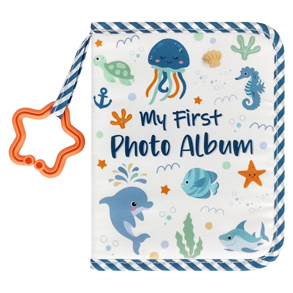 Baby's First Family Album – weiches Stoff-Fotobuch Geschenk-Set mit babysicherem Spiegel, 14 x 17 cm, für 17 Fotos, Stoff-Erinnerungsbuch für Neugeborene, Kleinkinder, Babypartys