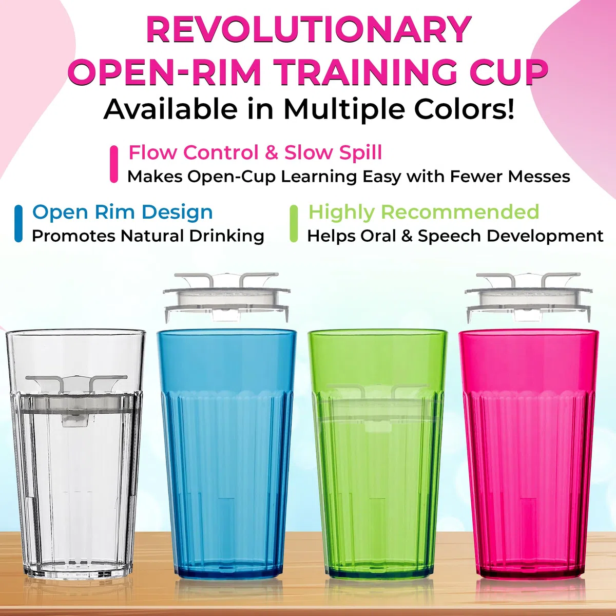 Reflo Smart Cup (Blau und Grün, 2er-Pack) Jetzt unzerbrechlich, offener Rand, Trainingsbecher für Kleinkinder, 360 Free-Flow, kein Saugnapf – hergestellt in den USA