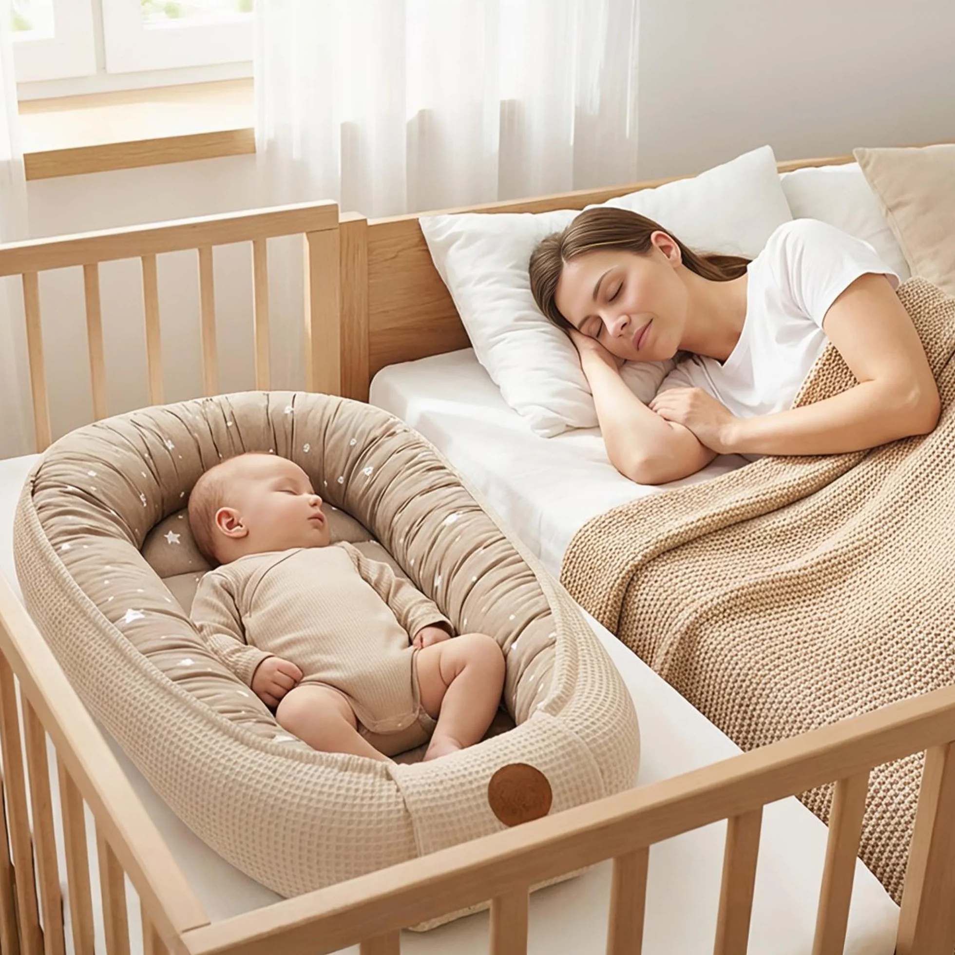 TotsyBaby Babynest Neugeborene Nestchen Baby 50x90cm - Kokon Handmade zweiseitig aus Baumwolle Waffel mit Babynestchen Giraffen
