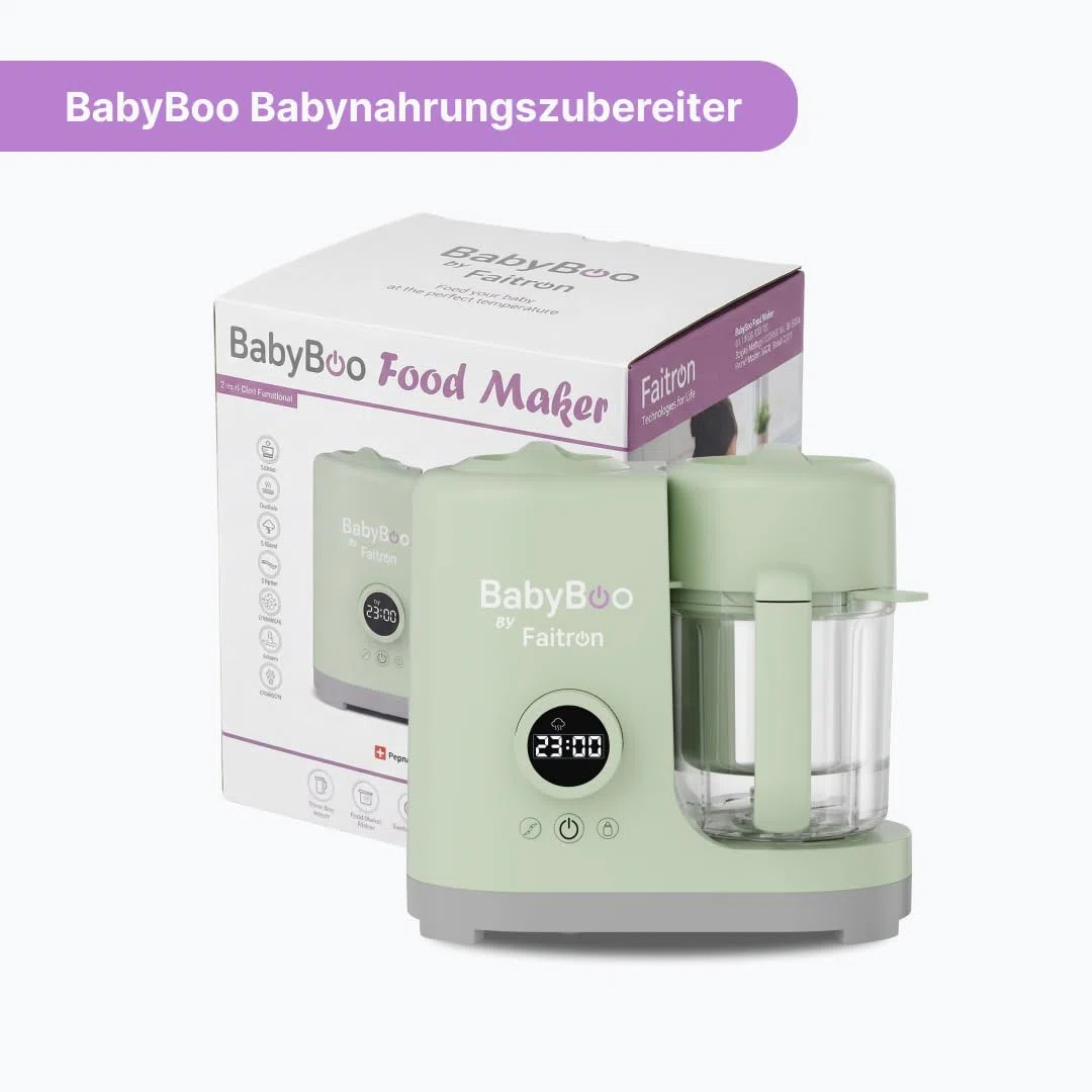 BabyBoo Babynahrungszubereiter 7-in-1, Dampfgarer & Mixer, 300W, Edelstahlkorb, Tritan-Behälter, Digitaldisplay