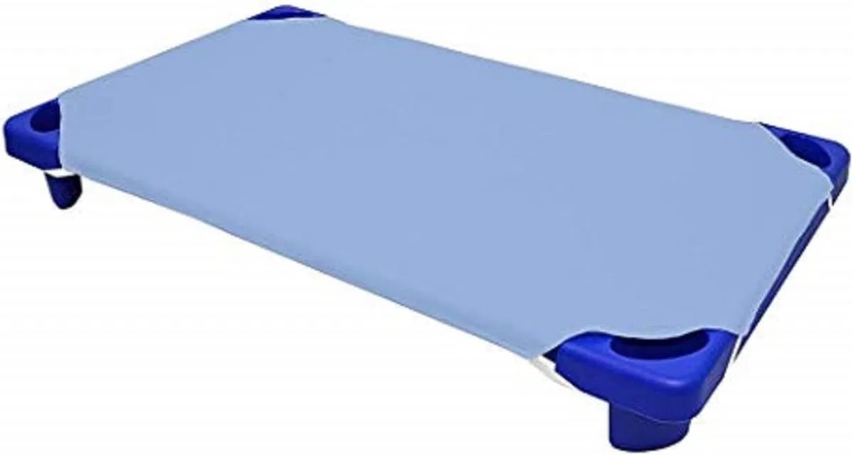 Spannbettlaken für Kleinkinderbett, Vorschule, Mattegröße 4, elastische Schlaufen, 100 % Baumwolle, weiche Babypflege-Bettlaken, 12 Stück, hellblau (58 cm B x 101 cm L)