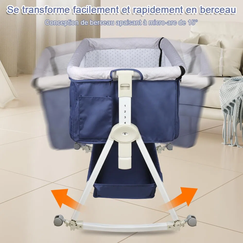 homewell 2 en 1 Lit Cododo Bebe Pliable, Berceau Cododo 0-30 Mois, 6 Réglages de Hauteur, Berceau bébé Mobile Lit d'Appoint, Grand Panier, Apportez UNE moustiquaire (Bleu Marine, 95 * 50*(98-110) cm)