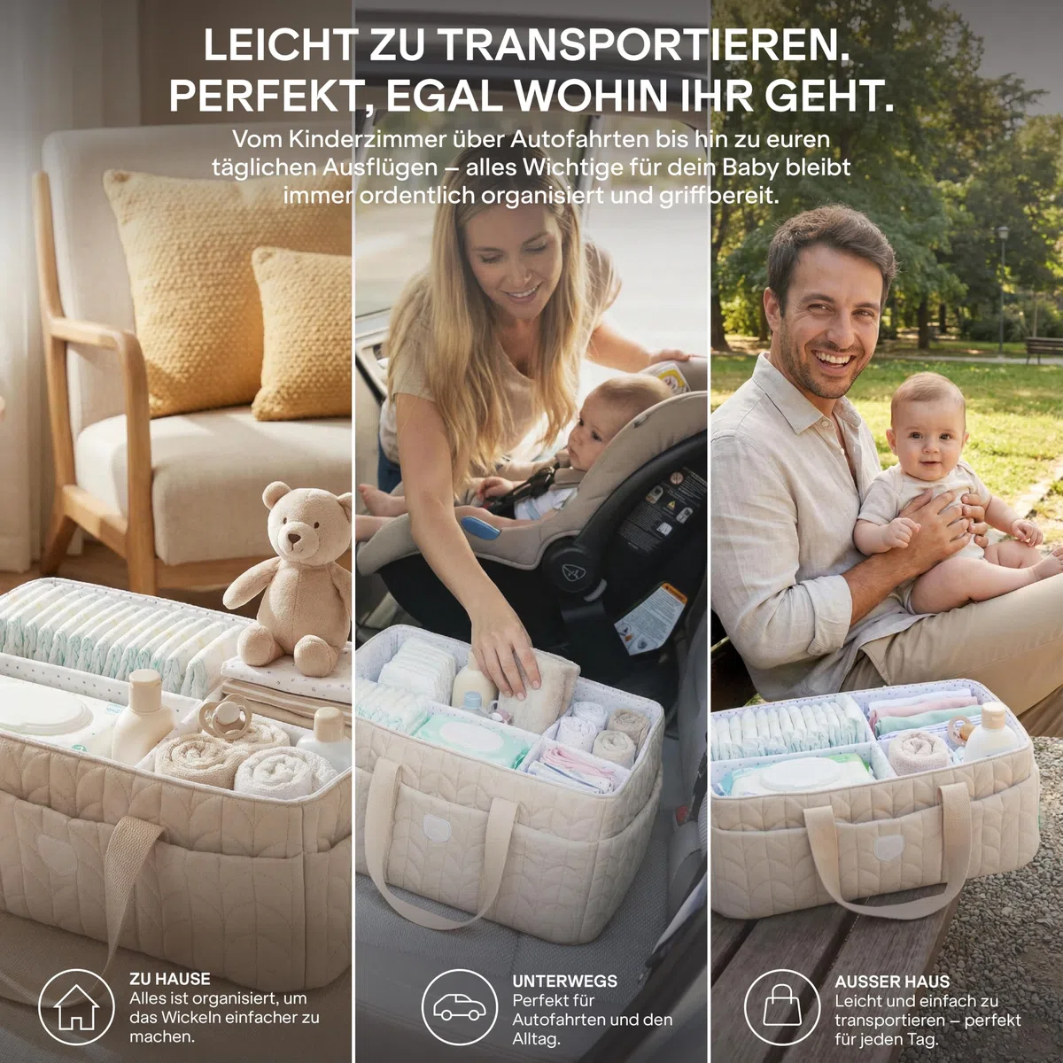 KOALA BABYCARE Wickeltisch Organizer – Wickelorganizer mit Herausnehmbaren Trennwänden, Wickelkorb für Windeln, Feuchttücher und Babyzubehör