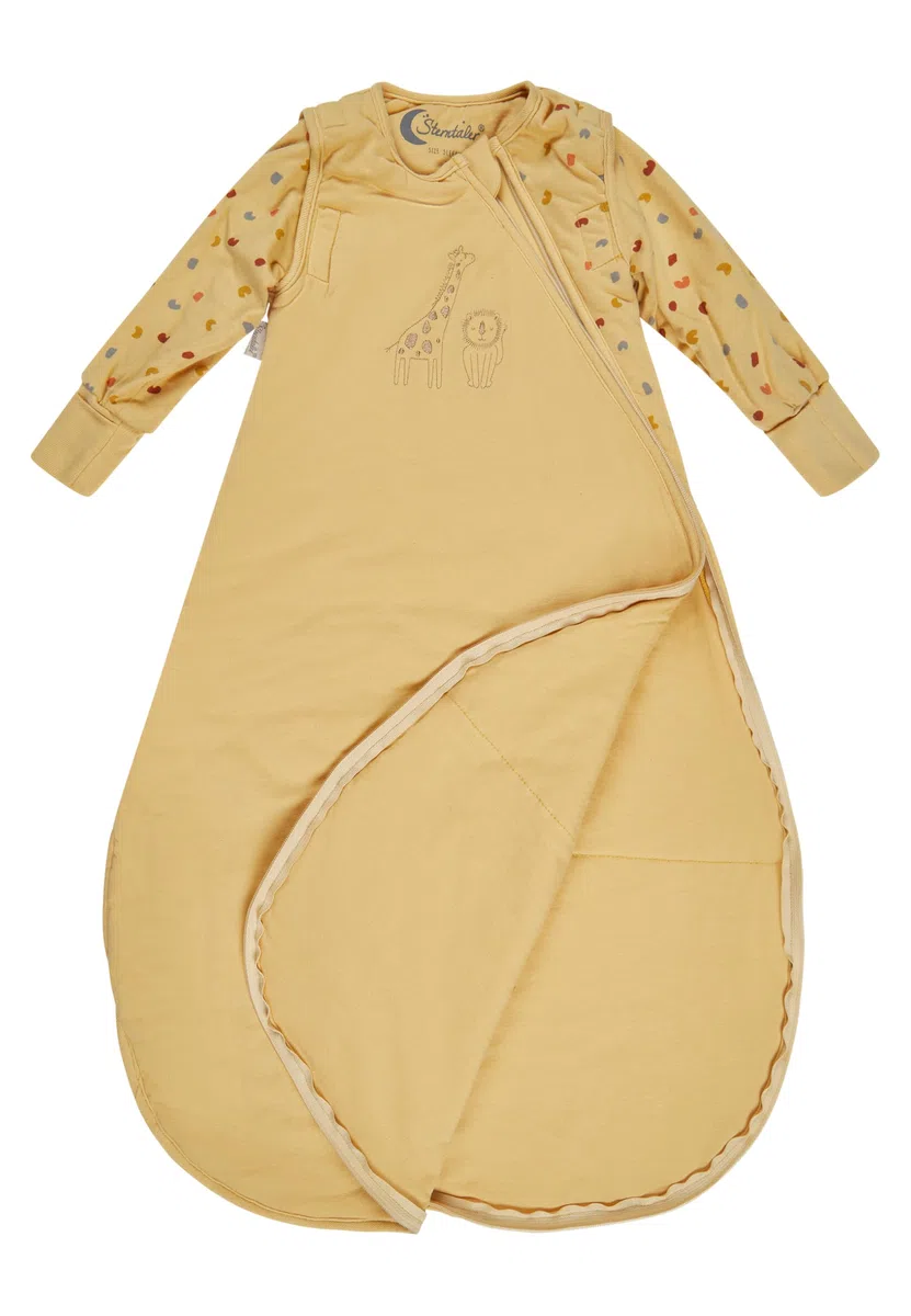 Sterntaler Schlafsack mit Armen 80cm Giraffe & Löwe – Jersey, leicht wattiert – Abnehmbare Ärmel mit Klettverschluss, Stulpen - 1,00 TOG – 2-Wege-Reißverschluss & Kabelöffnung – Baby Schlafsack