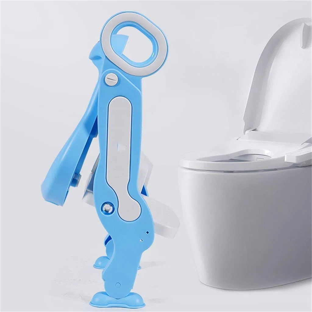Toilette Töpfchen mit Trittleiter, Ergonomie Anti-Rutsch Töpfchentrainer Mit Toilettensitzabdeckung Einstellbar Falten Fußbank Zum Unisex-Kleinkind (Farbe : Blau)