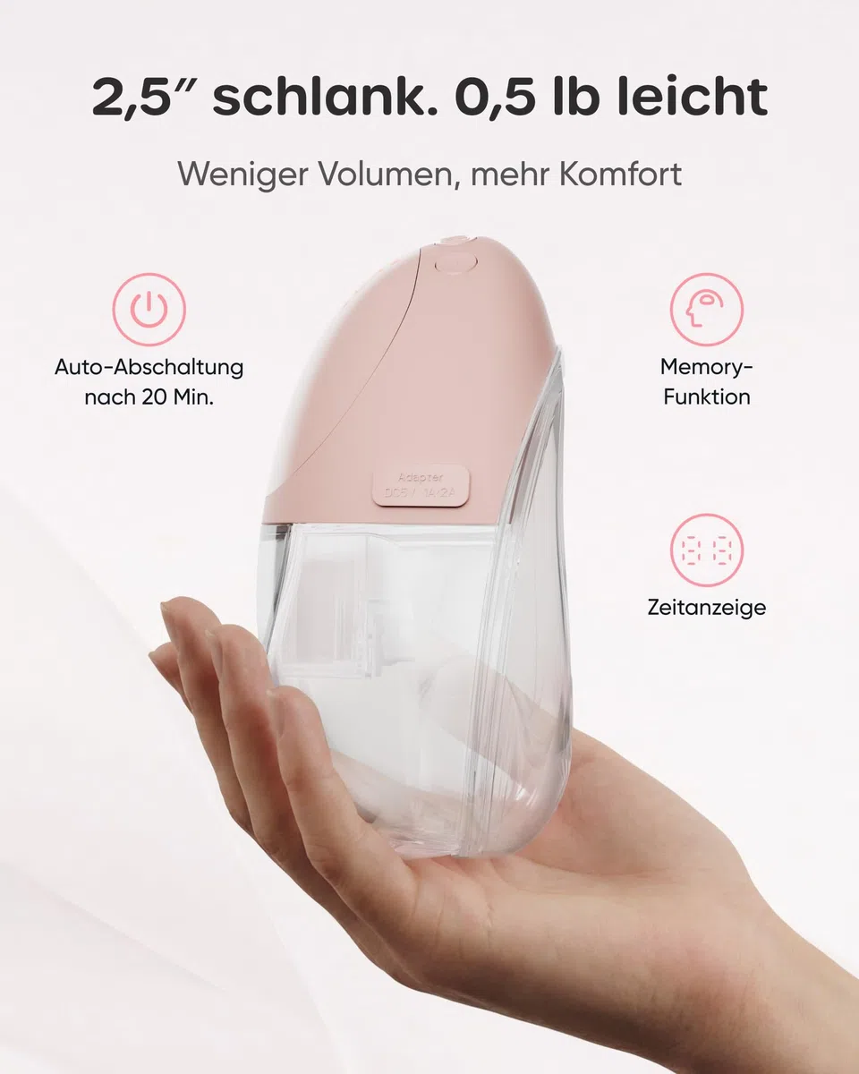 Nuliie JoyFlow Air Milchpumpe Elektrisch Freihändig, schlank & kompakt für effizientes Abpumpen, tragbare Milchpumpe mit 3 Modi & 12 Stufen, 27 mm Flansch mit 15/18/21/24 mm Einsätzen (2 Packs, Rosa)