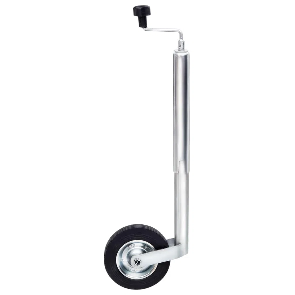 Stützrad für Anhänger 48 mm aus verzinktem Stahl, höhenverstellbar von 59 bis 83 cm, mit Vollgummirad zur einfachen Bewegung des Anhängers und Montageanleitung.