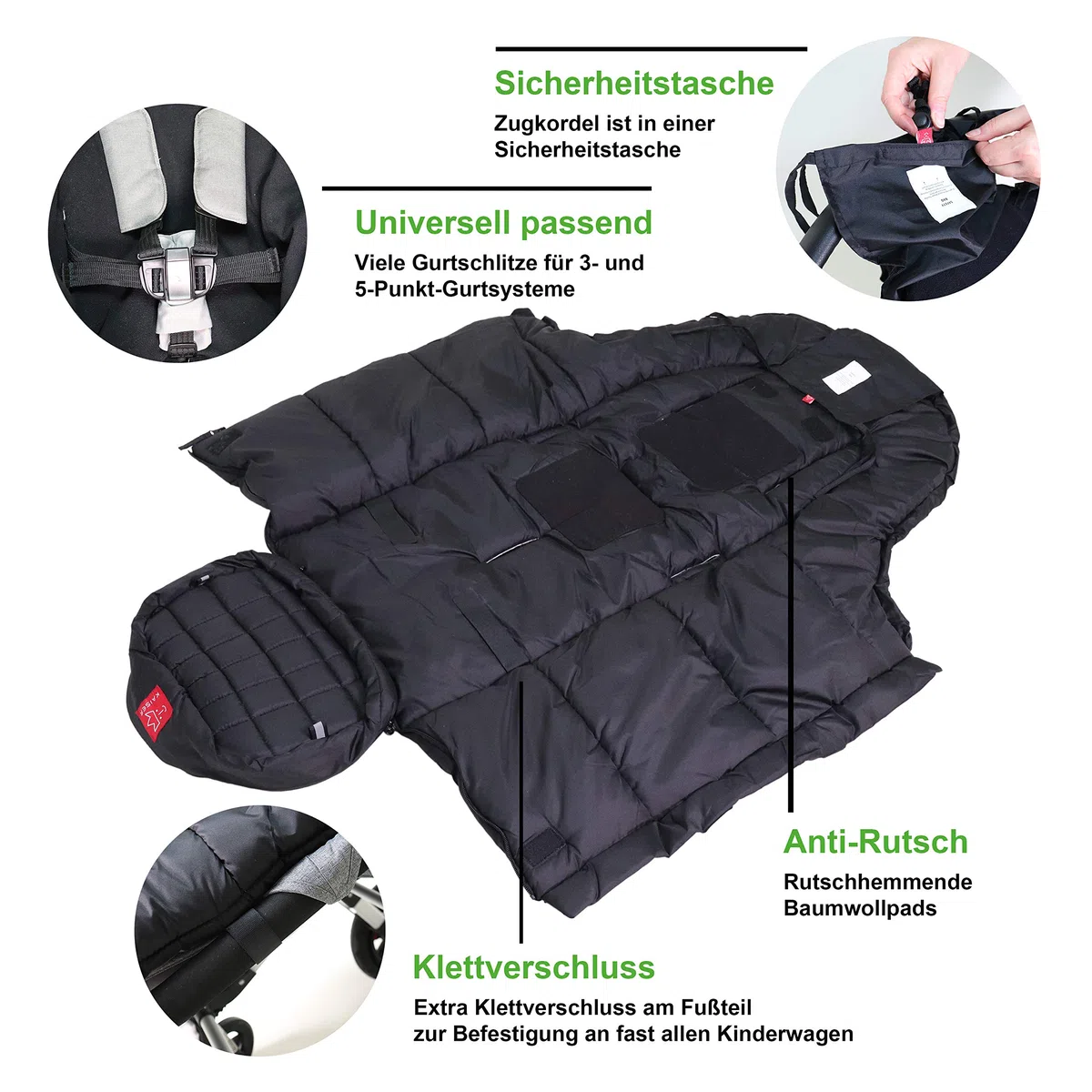 Kaiser Naturfelle Fußsack Iglu Thermo Fleece schwarz