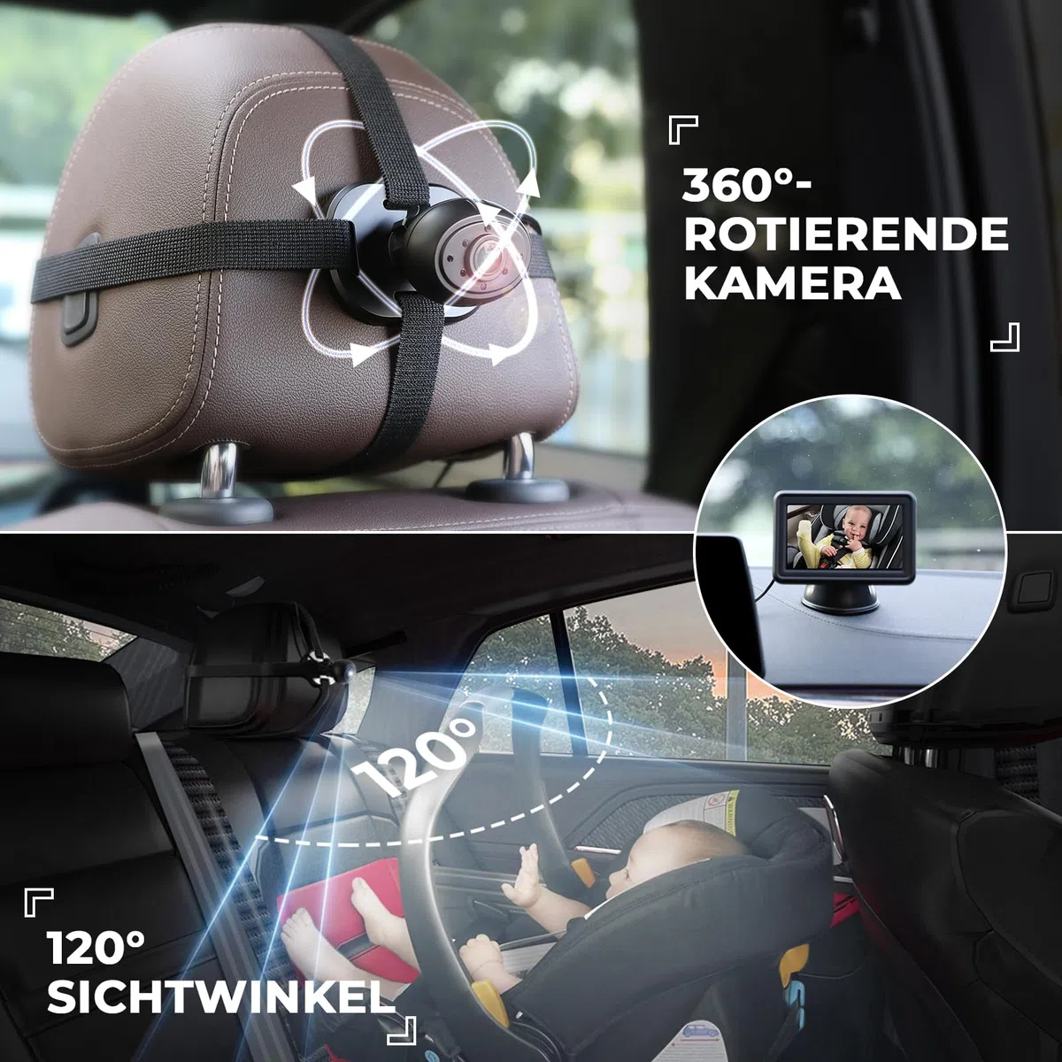 GEARMONSTER Baby Auto Kamera HD 1080P, 4,3'' Rücksitzkamera mit Monitor, 64GB TF Karte, USB Plug-and-Play, Autospiegelkamera Nachtsicht Auto Spiegel Display klare Sicht für den Rücksitz