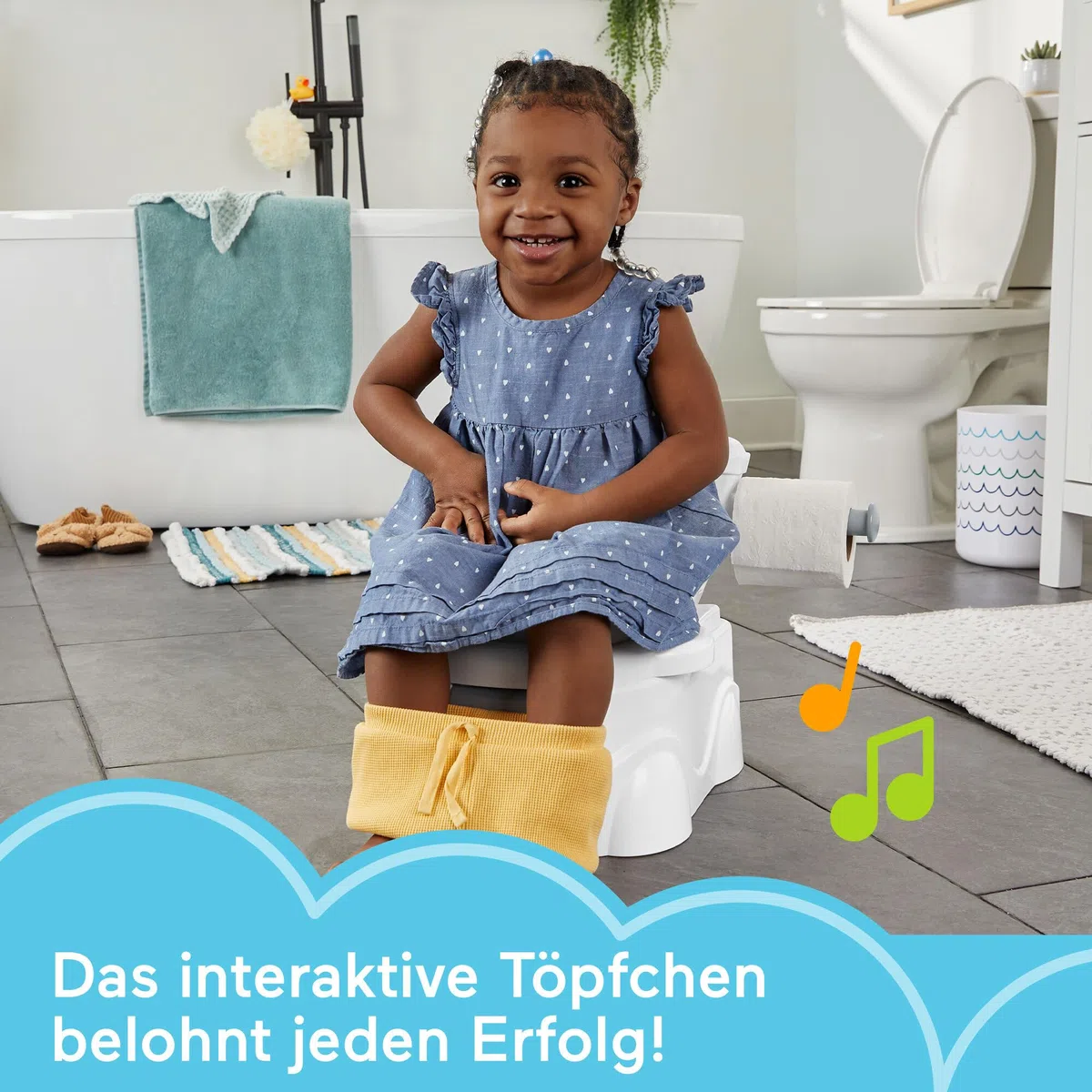 Fisher-Price Meine erste Toilette, Töpfchen für Babys, deutsche Version, interaktives Toiletten Training, mit Musik und Geräuschen, Baby Topf, ab 1 Jahr HJC38