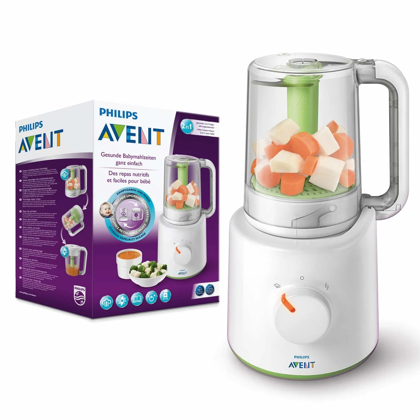 Philips Avent 2-in-1 Babynahrungszubereiter Dampfgarer Mixen 800 ml weiß SCF870/20