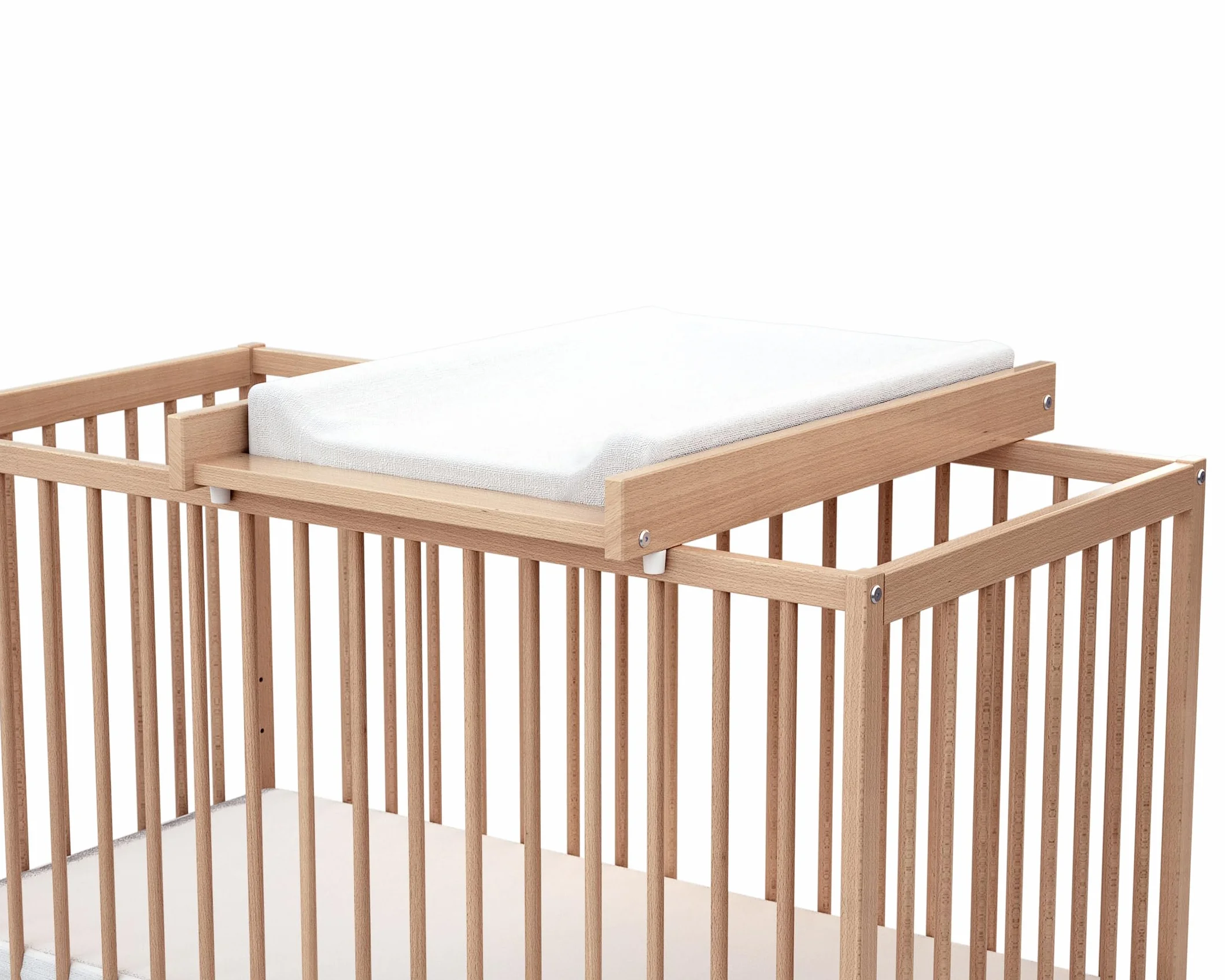 WEBABY - Wickelplan für Babybett MONA Holz Buche Lackiert | Wickeltisch für Babybett 60x120cm | Sichere Installation | Leicht | Praktisch