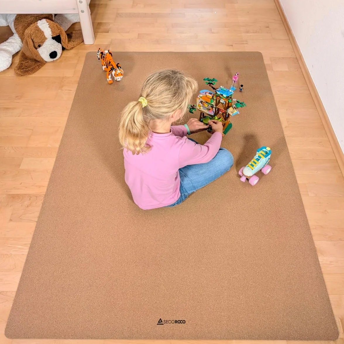 Spielmatte aus Kork. Schadstofffreie Krabbelmatte für Babys und Kinder. Natur 160x110 cm